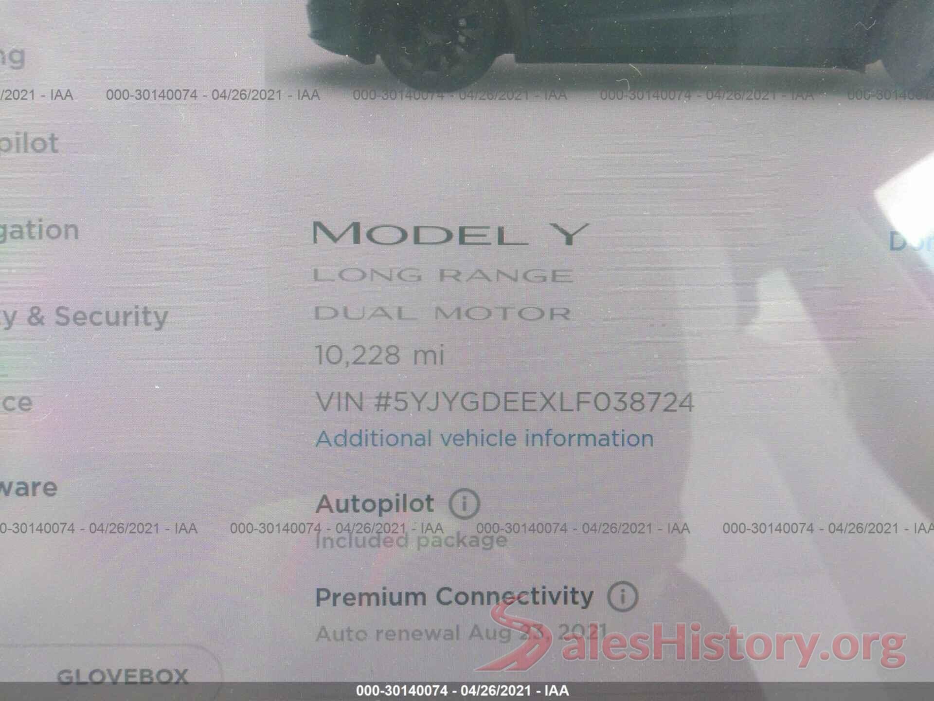 5YJYGDEEXLF038724 2020 TESLA MODEL Y