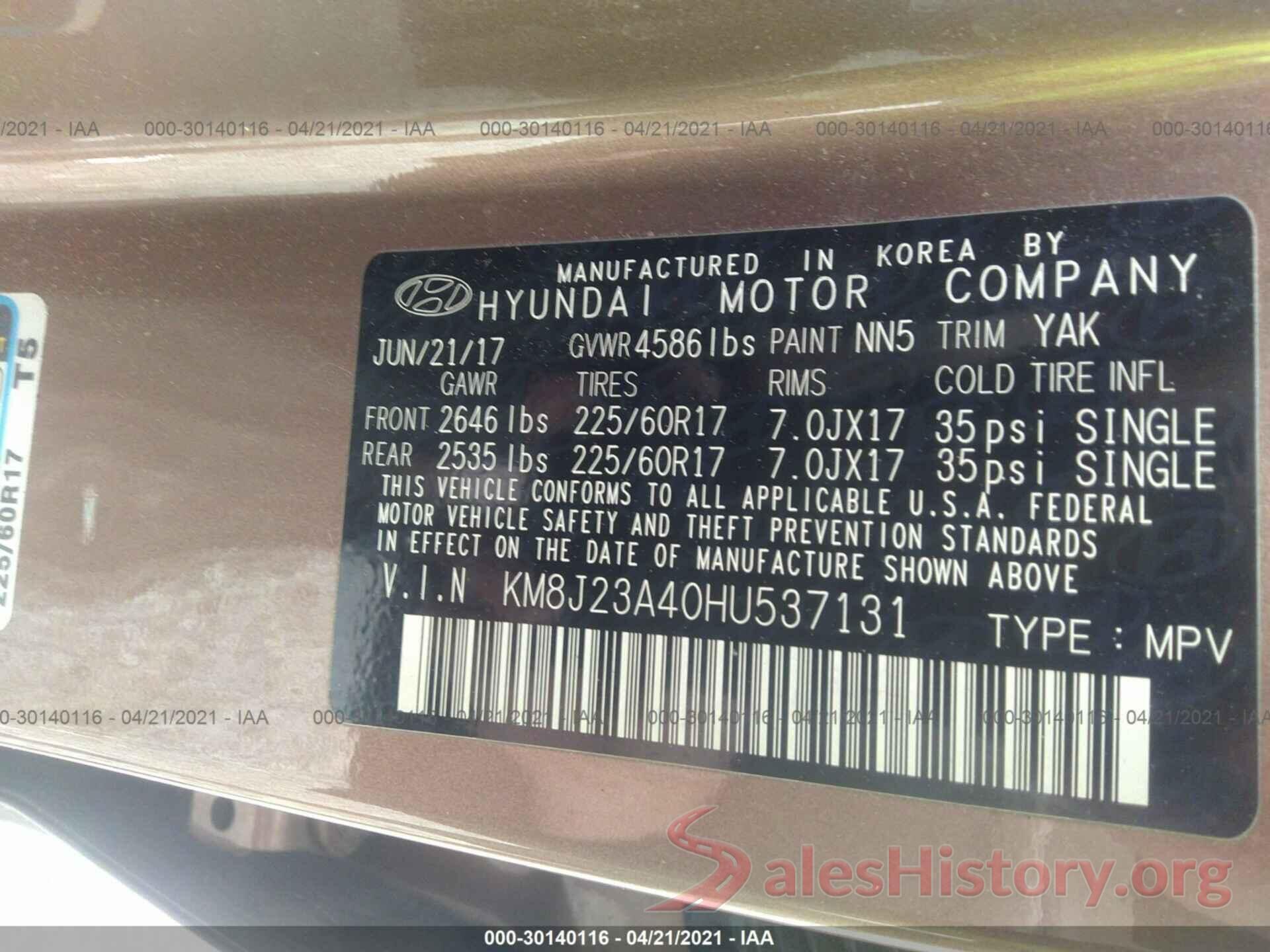 KM8J23A40HU537131 2017 HYUNDAI TUCSON