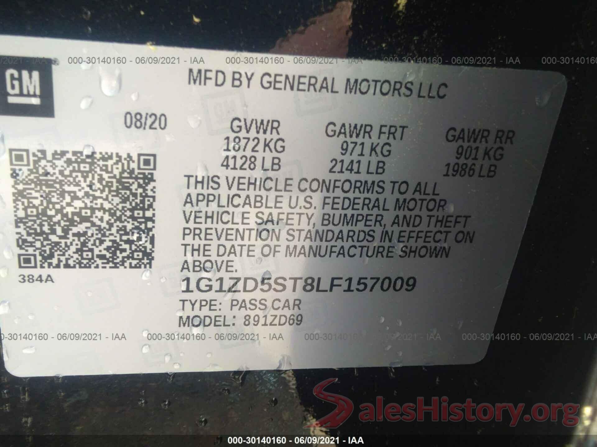 1G1ZD5ST8LF157009 2020 CHEVROLET MALIBU