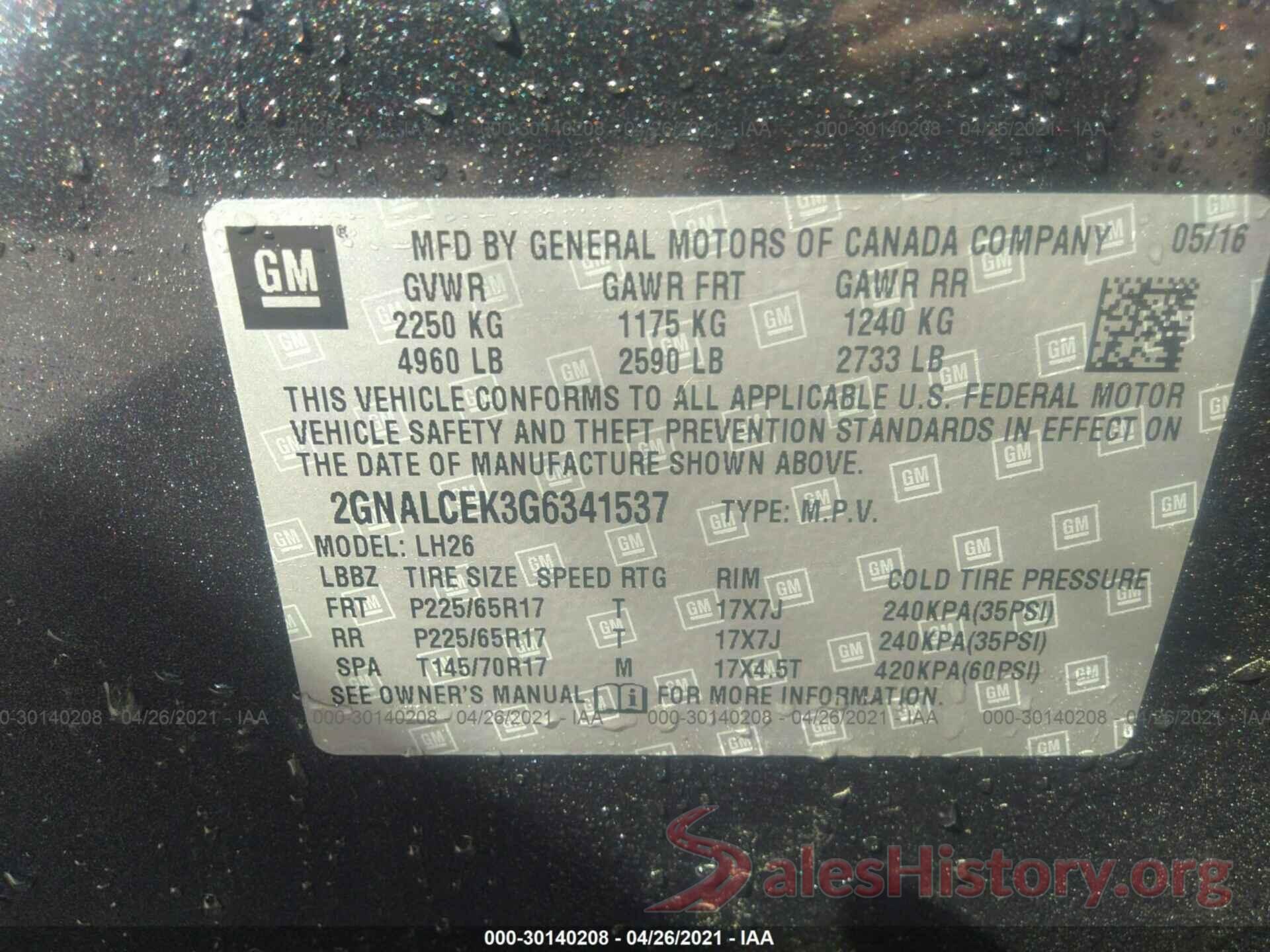 2GNALCEK3G6341537 2016 CHEVROLET EQUINOX