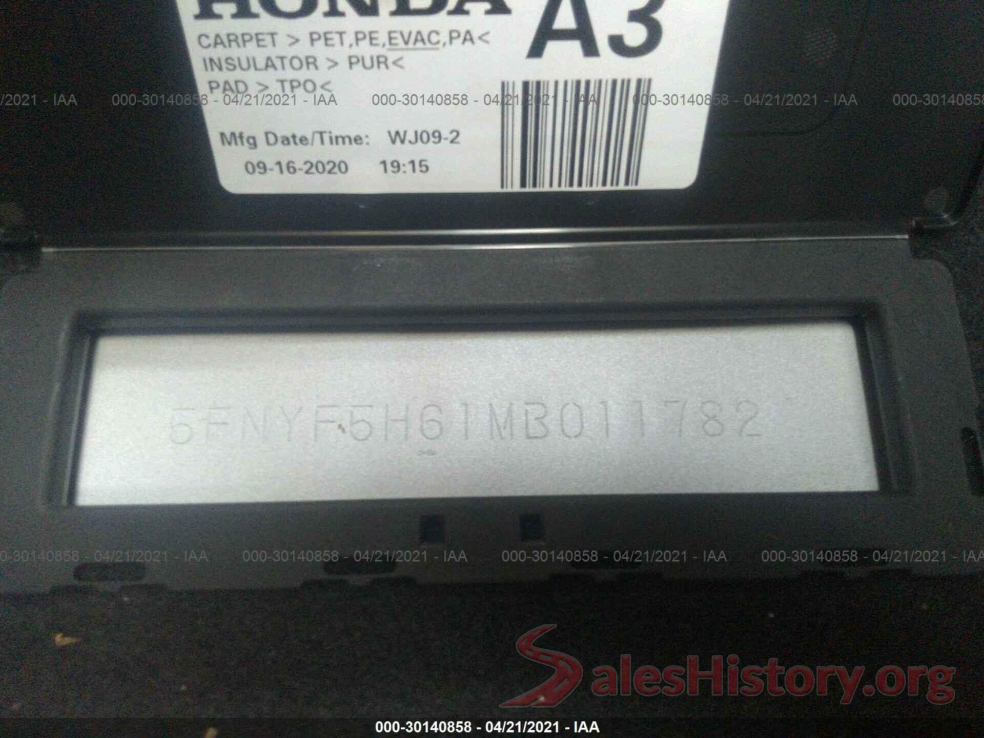 5FNYF5H61MB011782 2021 HONDA PILOT