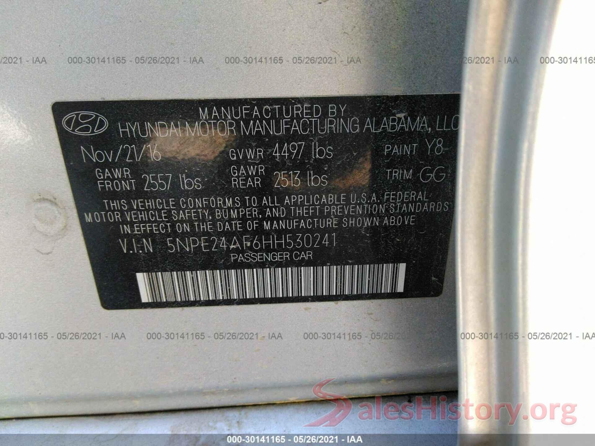 5NPE24AF6HH530241 2017 HYUNDAI SONATA