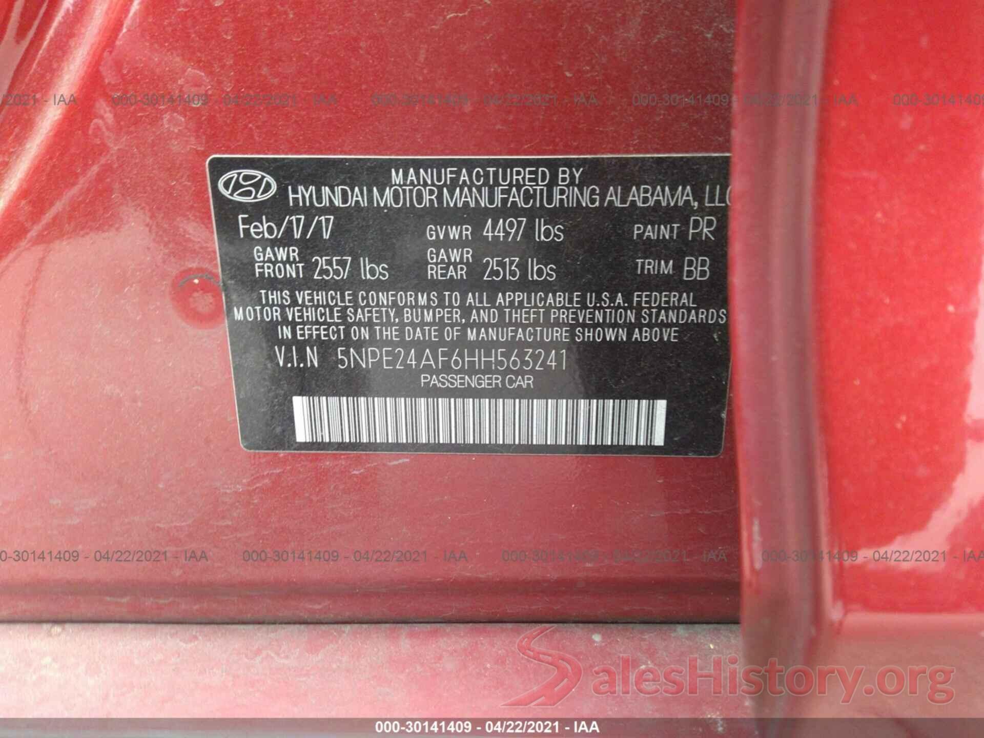 5NPE24AF6HH563241 2017 HYUNDAI SONATA