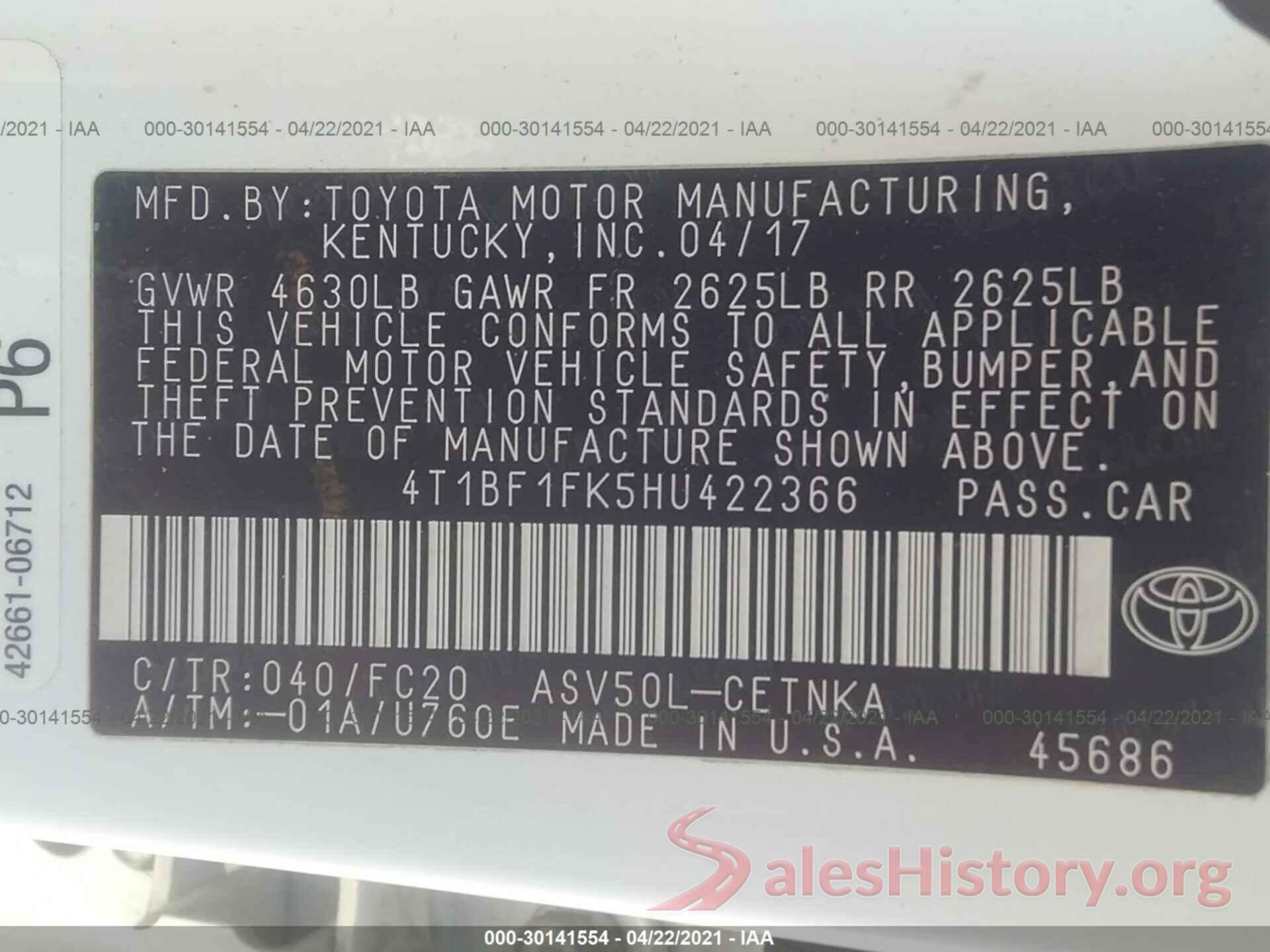 4T1BF1FK5HU422366 2017 TOYOTA CAMRY