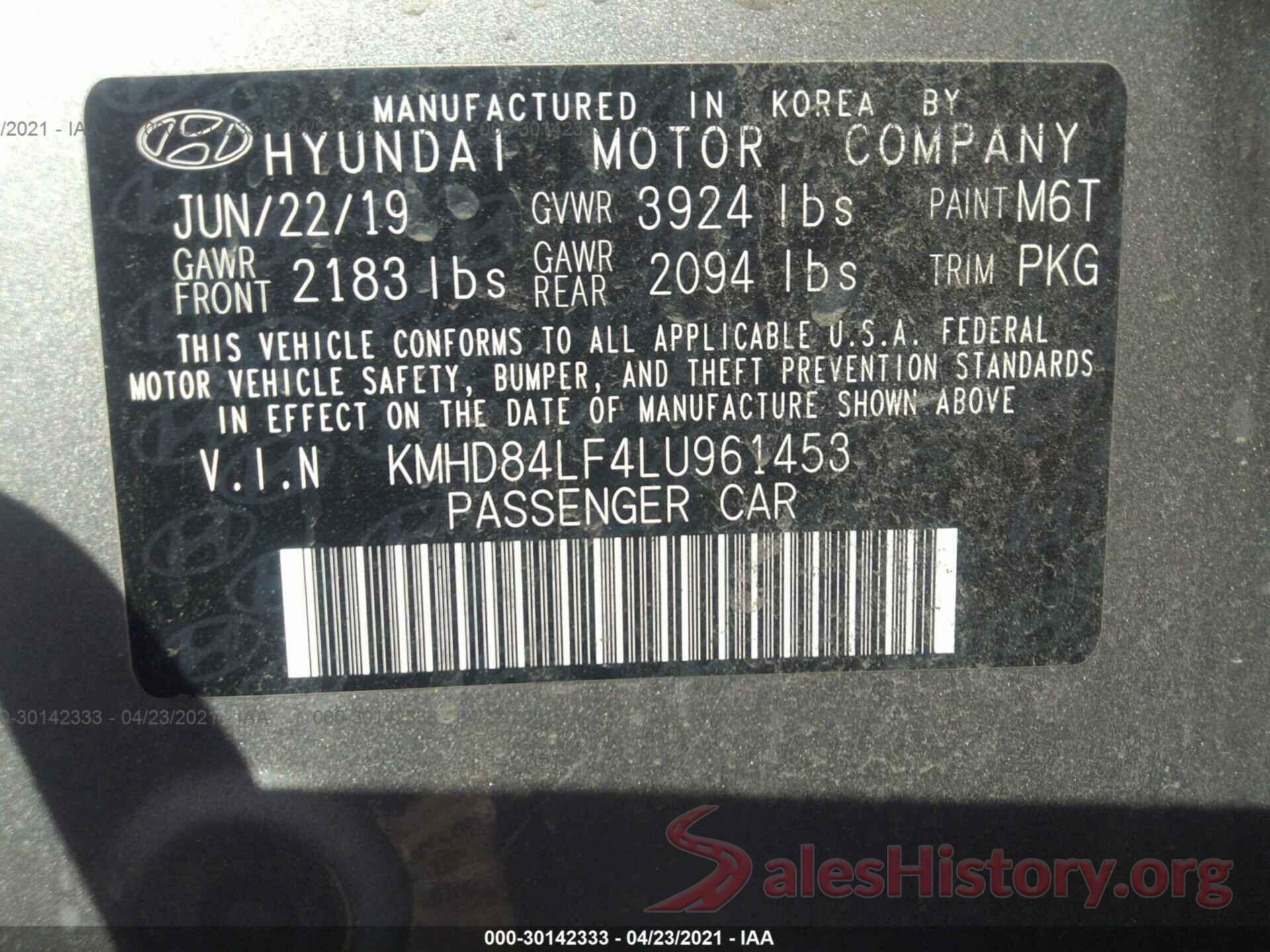 KMHD84LF4LU961453 2020 HYUNDAI ELANTRA