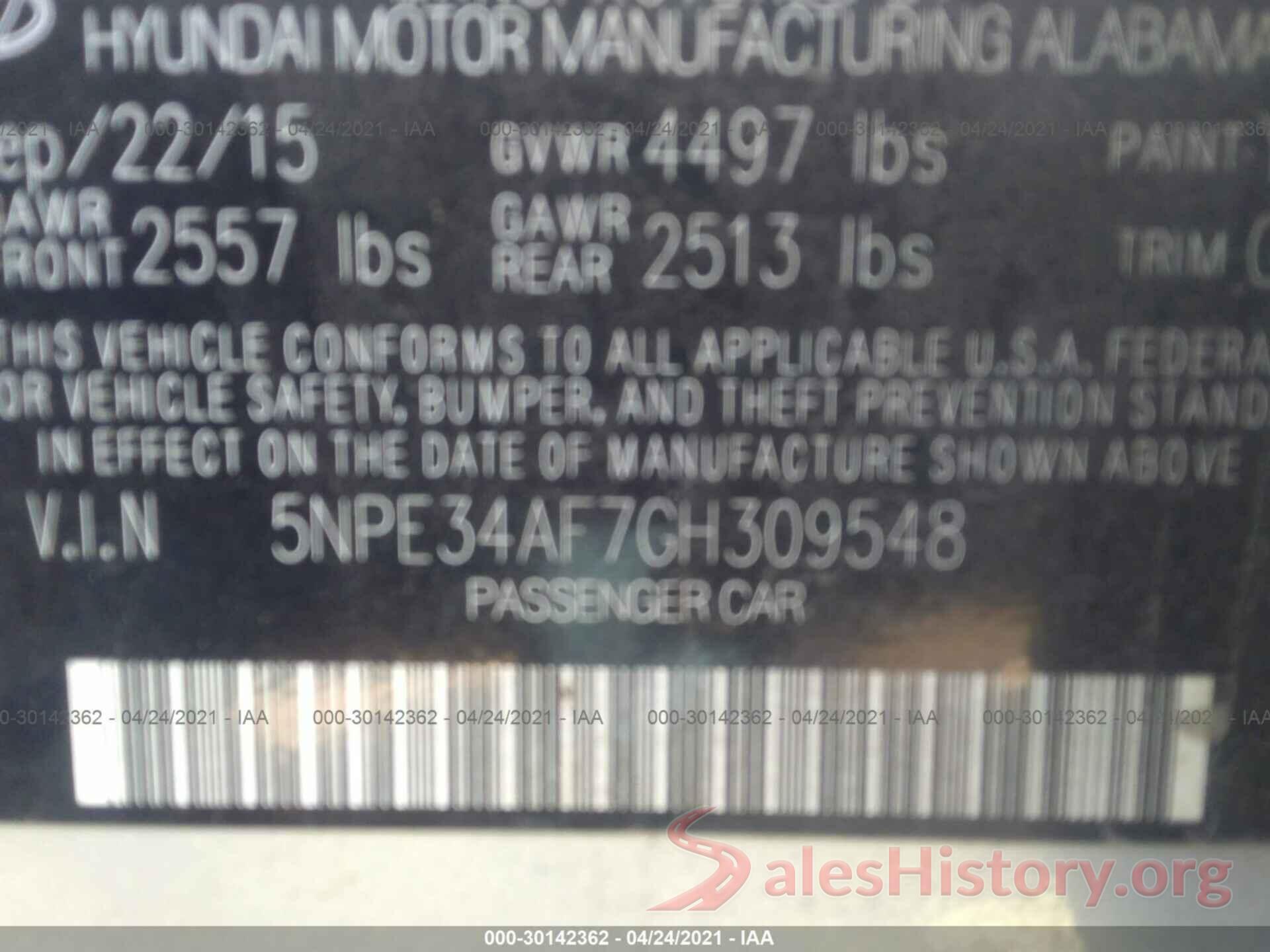 5NPE34AF7GH309548 2016 HYUNDAI SONATA