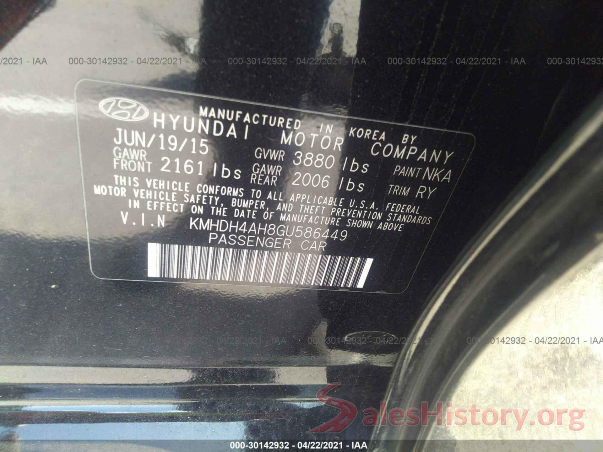 KMHDH4AH8GU586449 2016 HYUNDAI ELANTRA