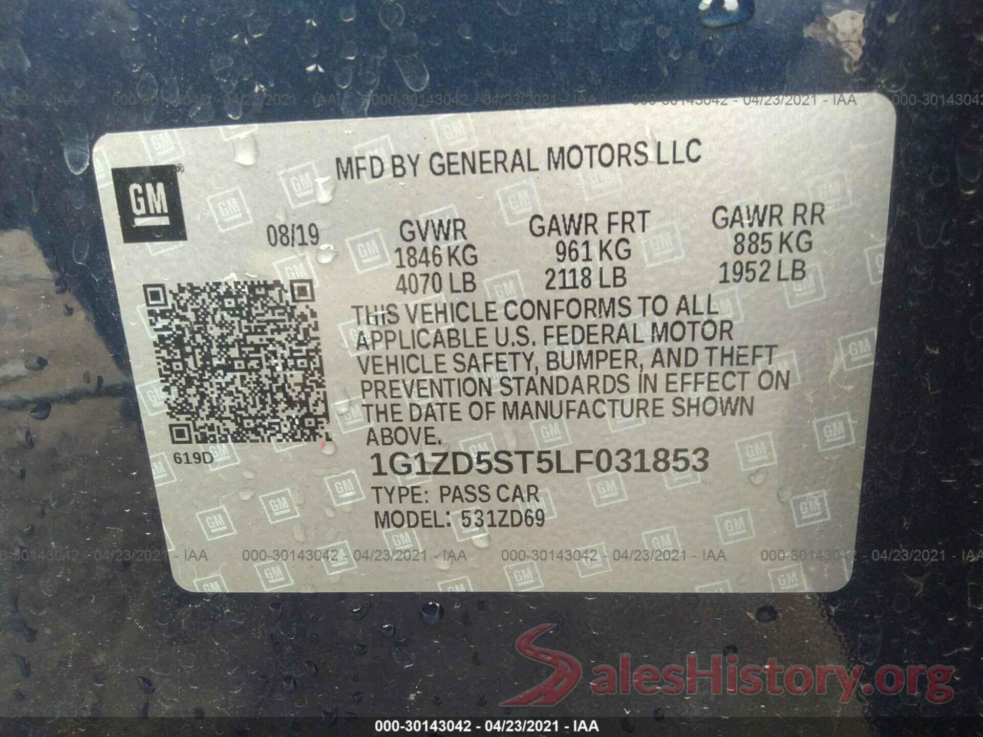 1G1ZD5ST5LF031853 2020 CHEVROLET MALIBU