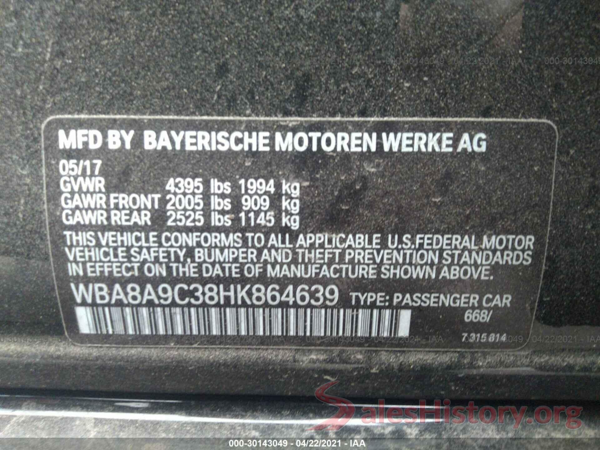 WBA8A9C38HK864639 2017 BMW 3 SERIES