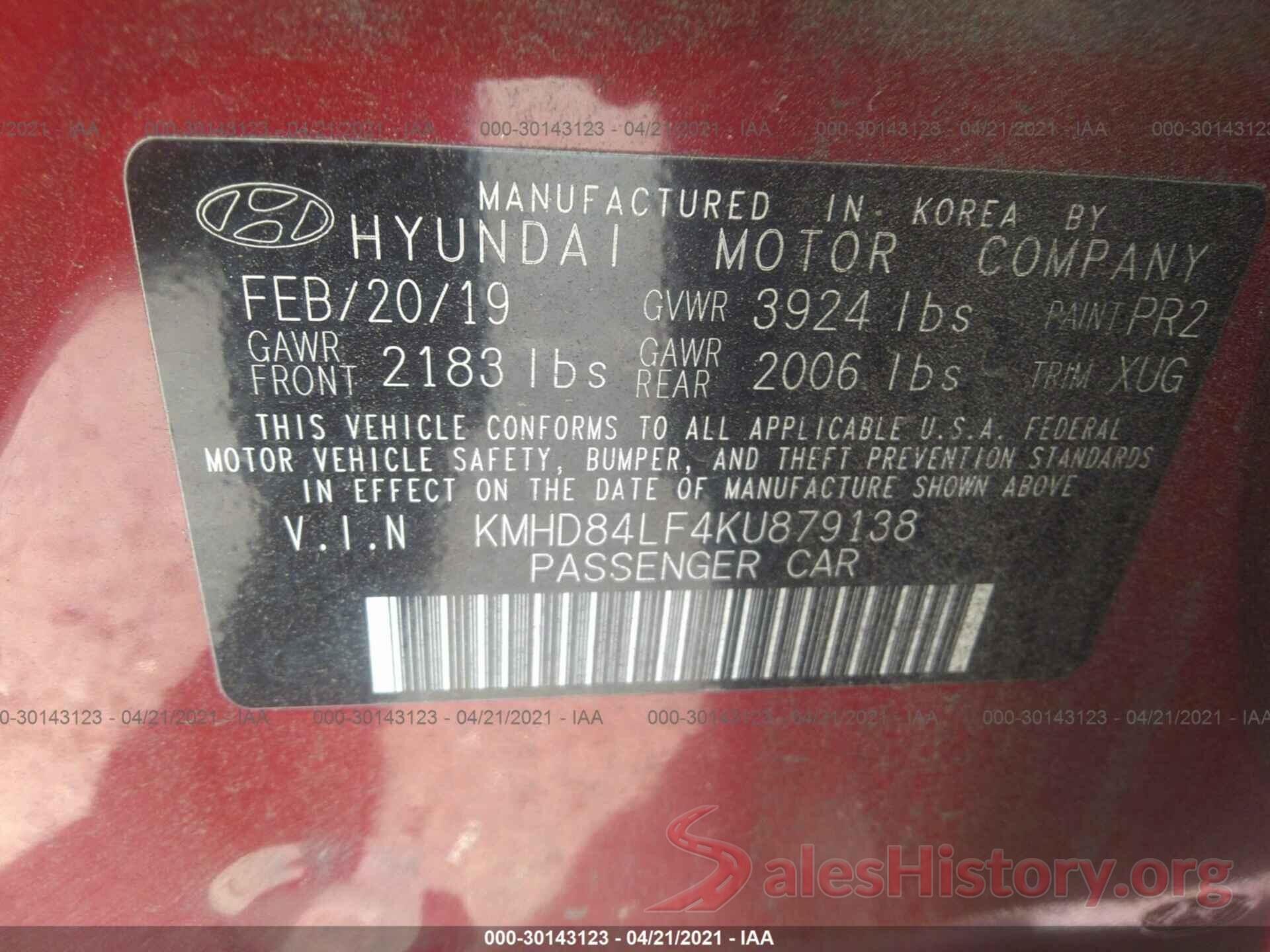 KMHD84LF4KU879138 2019 HYUNDAI ELANTRA