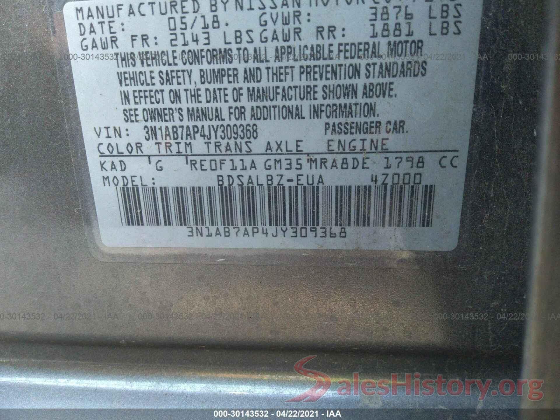 3N1AB7AP4JY309368 2018 NISSAN SENTRA