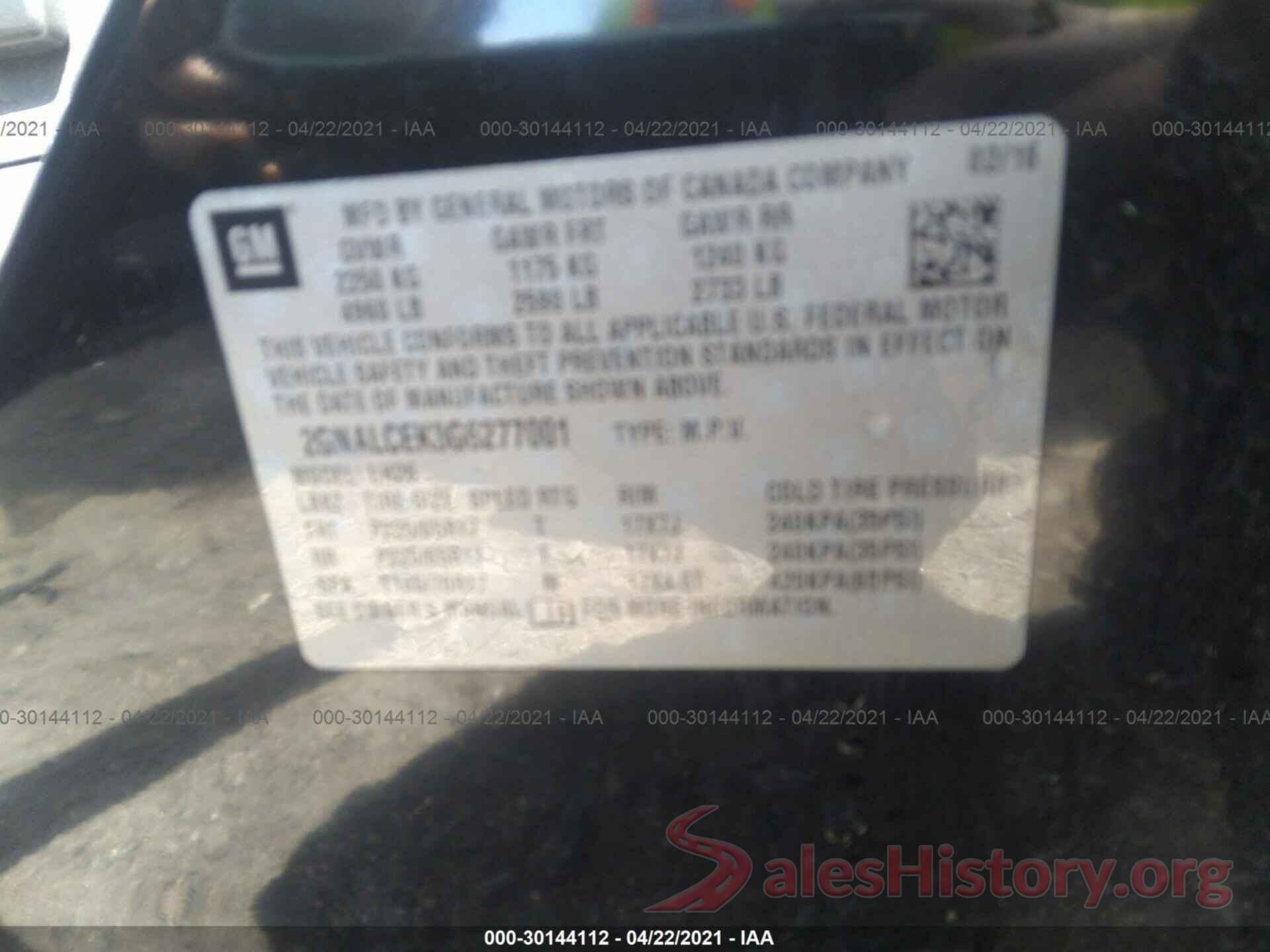 2GNALCEK3G6277001 2016 CHEVROLET EQUINOX