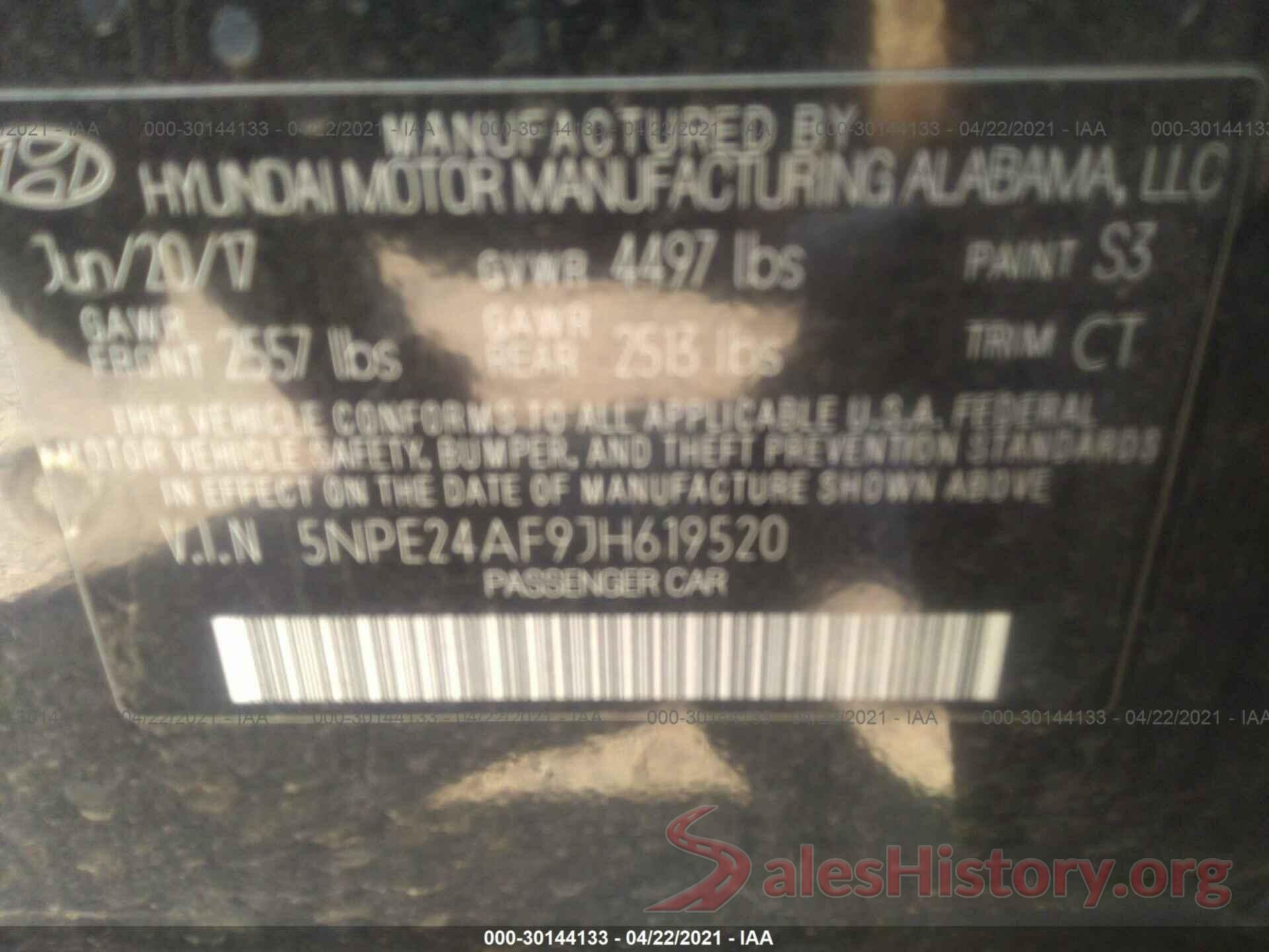 5NPE24AF9JH619520 2018 HYUNDAI SONATA