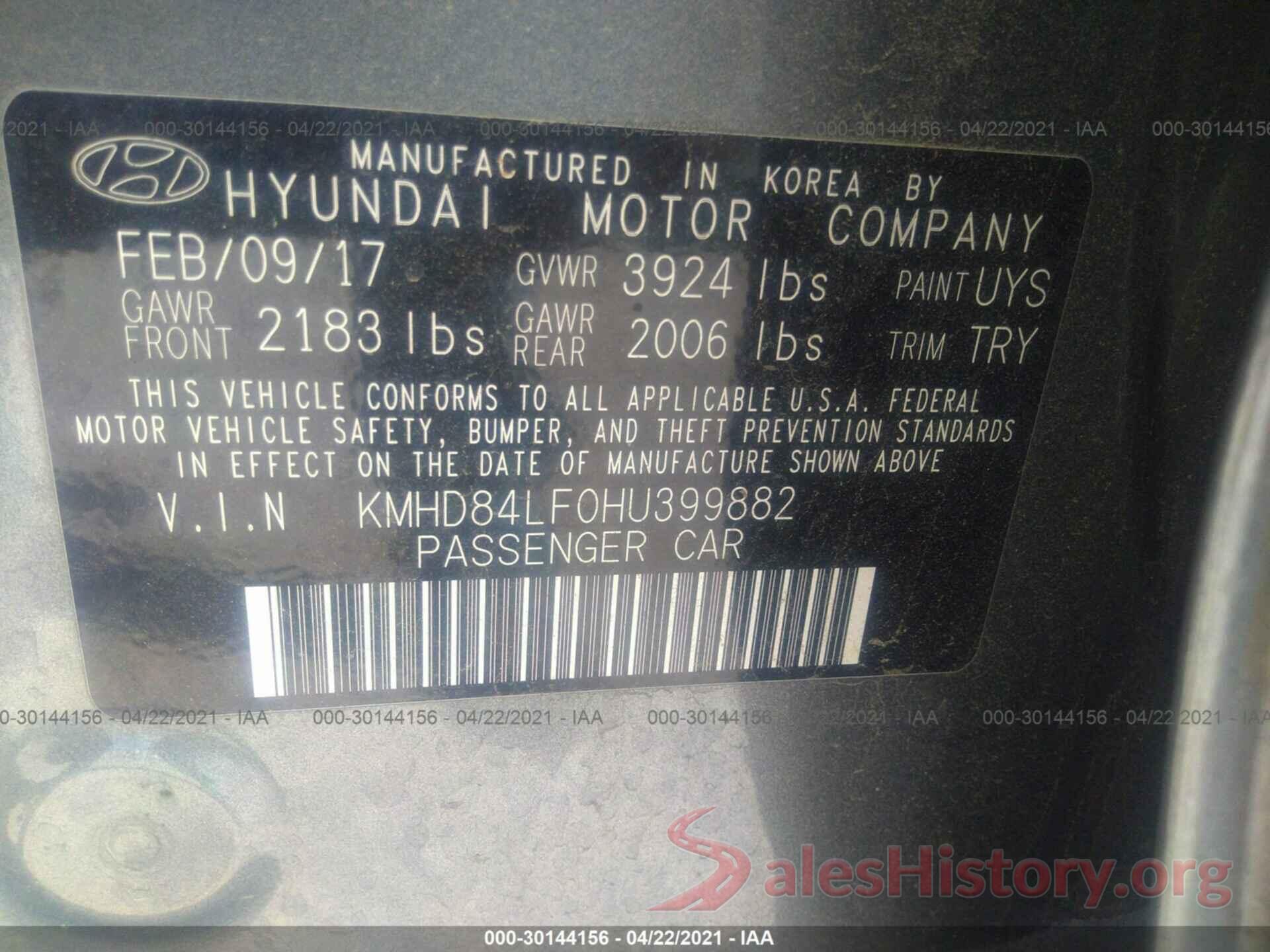 KMHD84LF0HU399882 2017 HYUNDAI ELANTRA