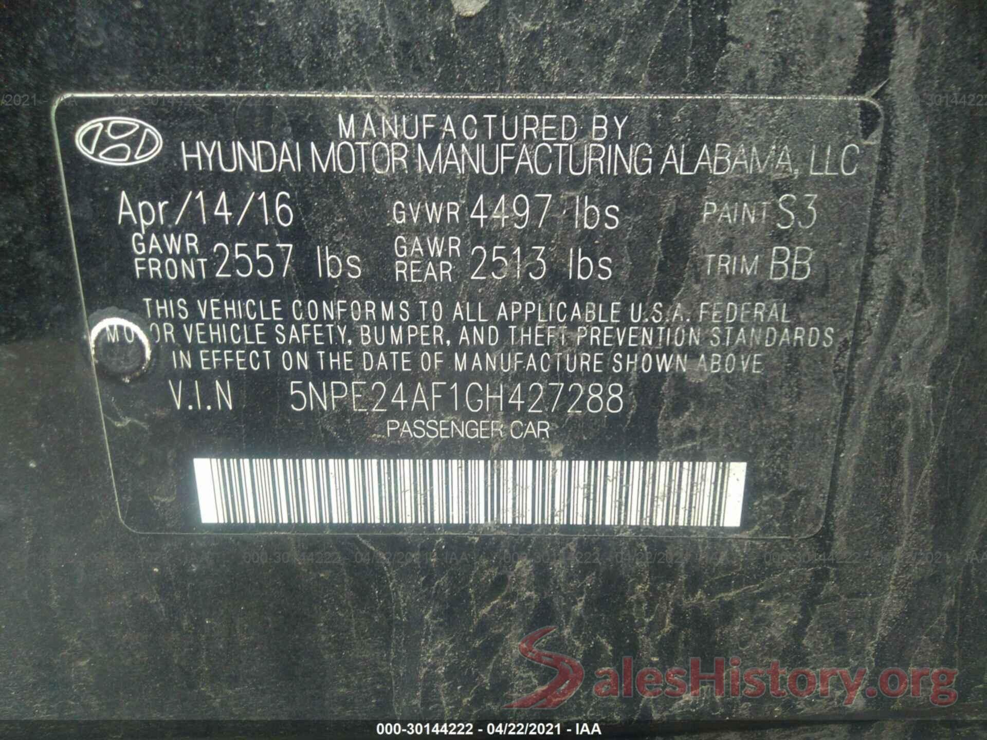 5NPE24AF1GH427288 2016 HYUNDAI SONATA