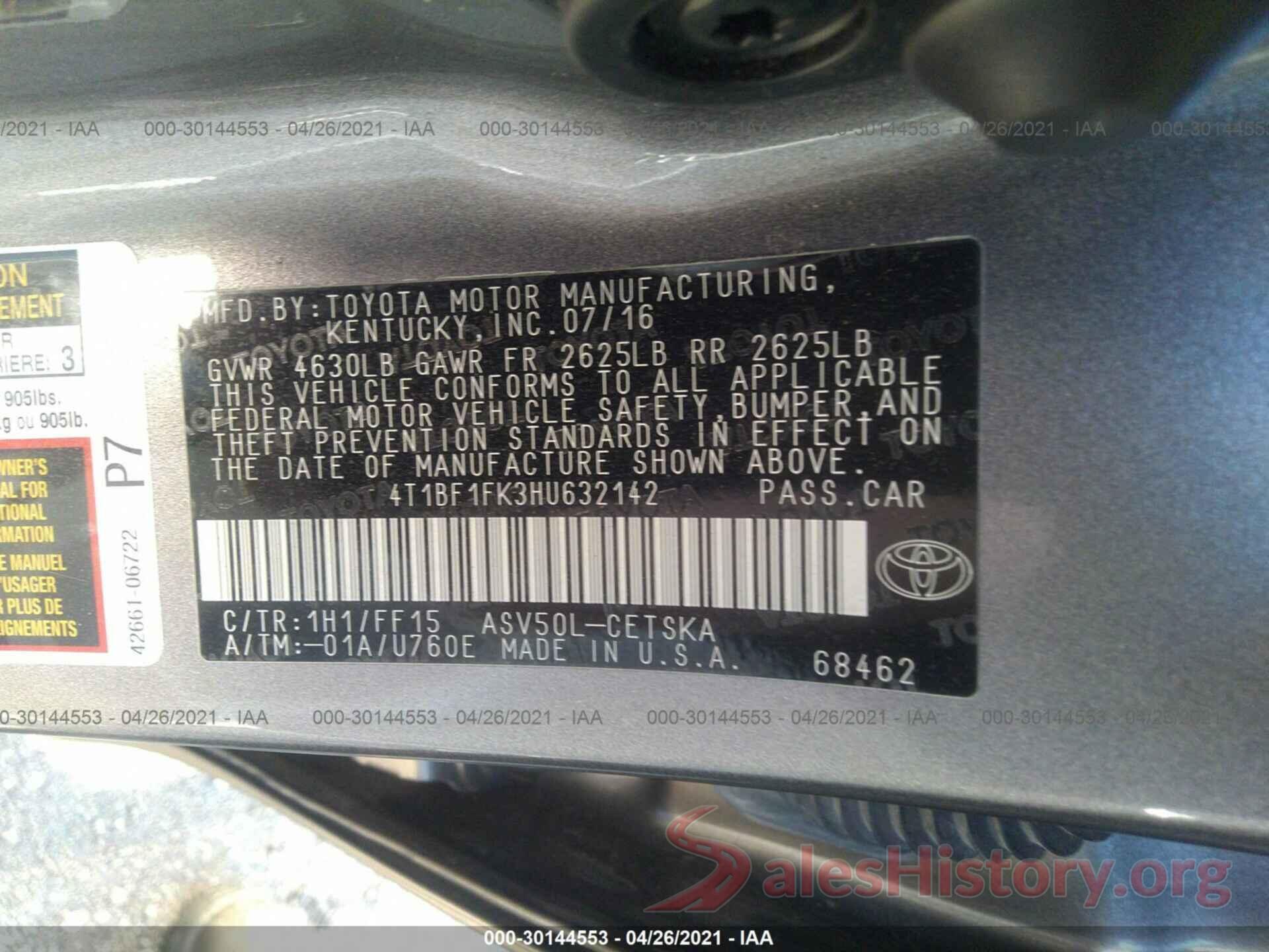 4T1BF1FK3HU632142 2017 TOYOTA CAMRY