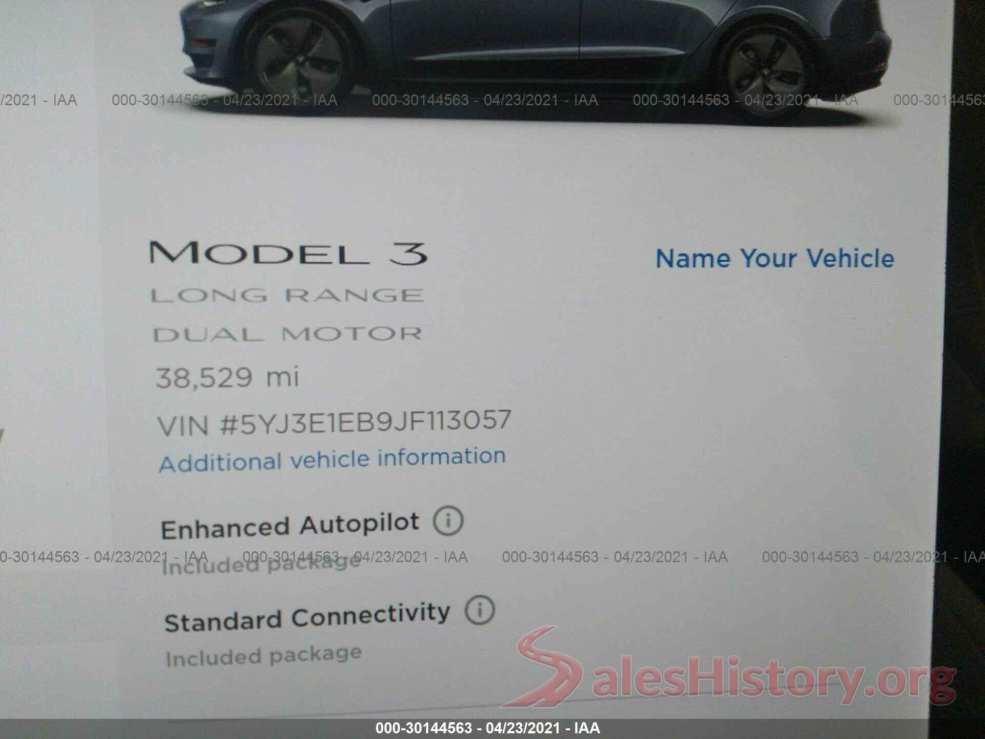 5YJ3E1EB9JF113057 2018 TESLA MODEL 3