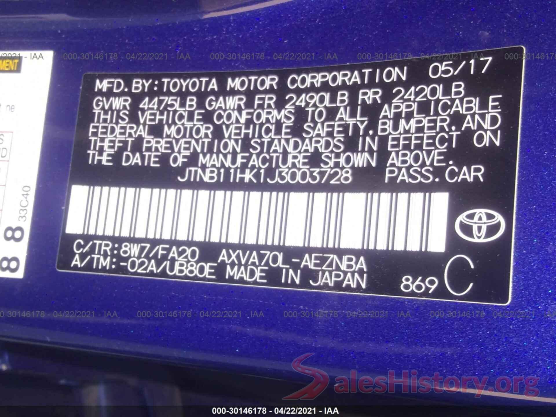 JTNB11HK1J3003728 2018 TOYOTA CAMRY