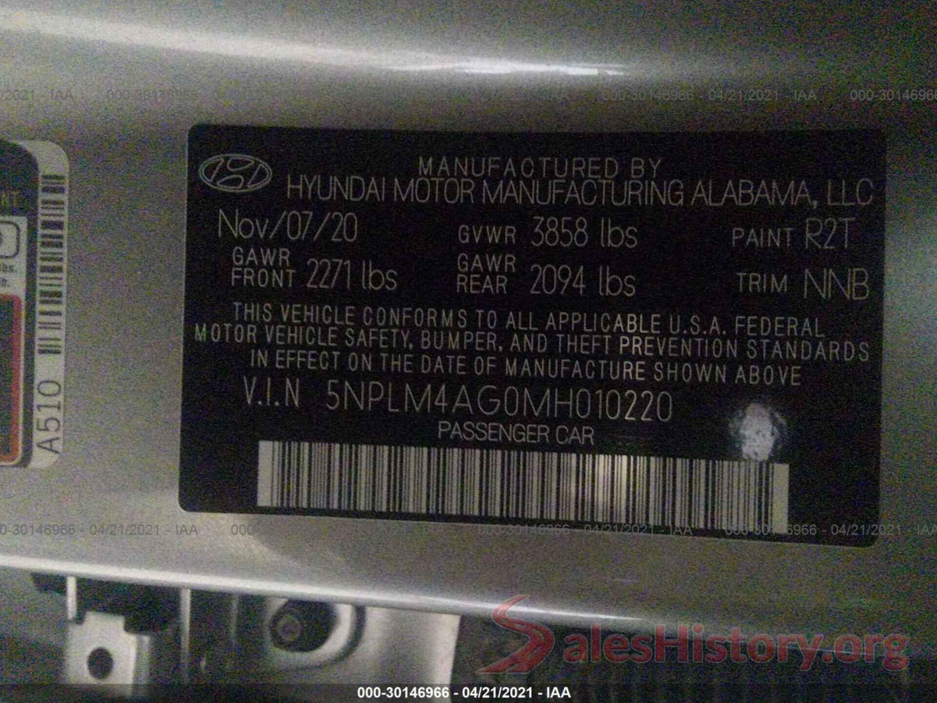 5NPLM4AG0MH010220 2021 HYUNDAI ELANTRA