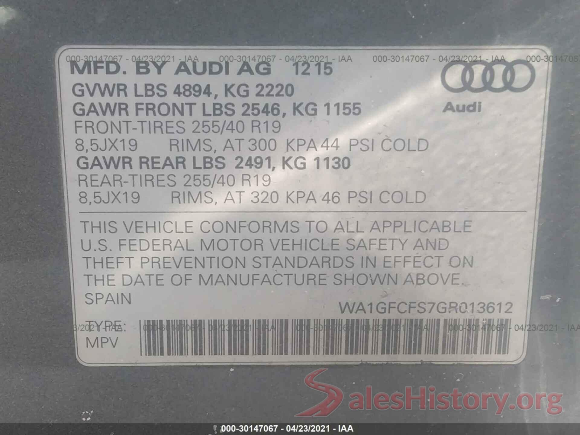 WA1GFCFS7GR013612 2016 AUDI Q3