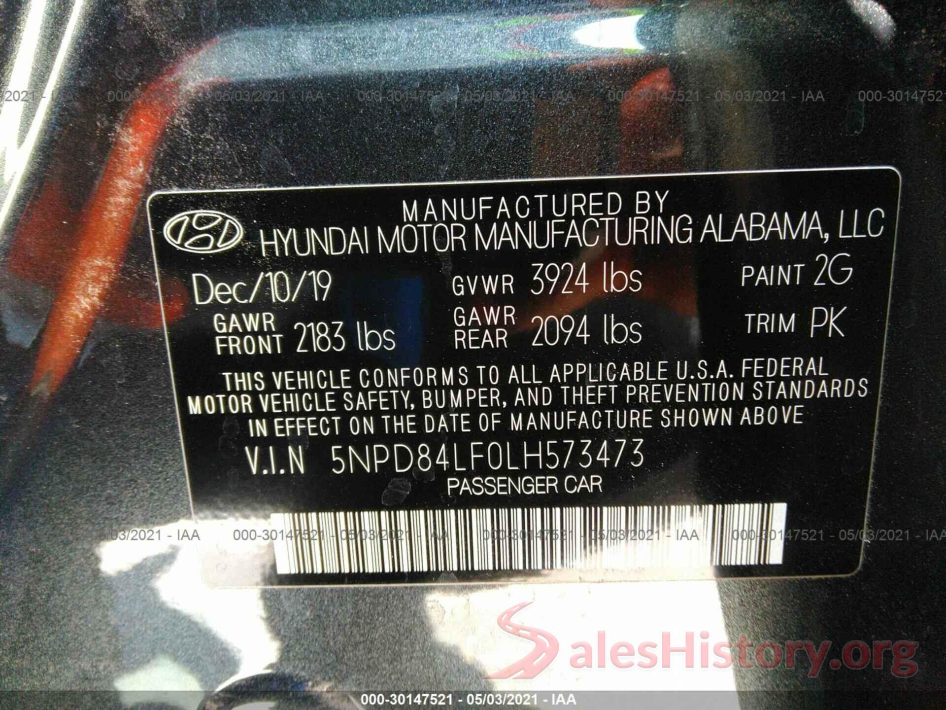 5NPD84LF0LH573473 2020 HYUNDAI ELANTRA