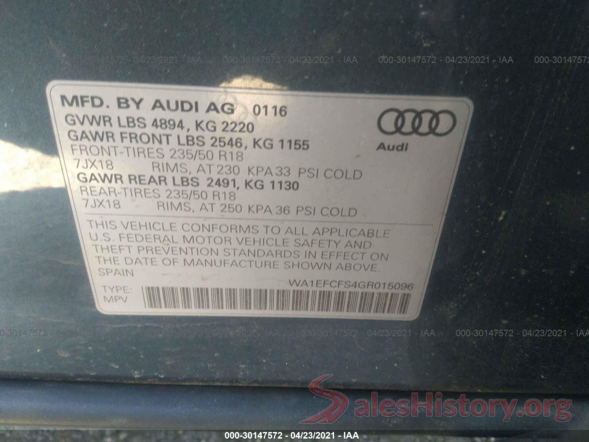 WA1EFCFS4GR015096 2016 AUDI Q3