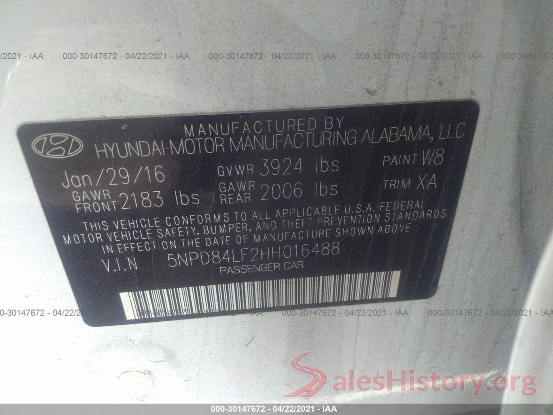 5NPD84LF2HH016488 2017 HYUNDAI ELANTRA