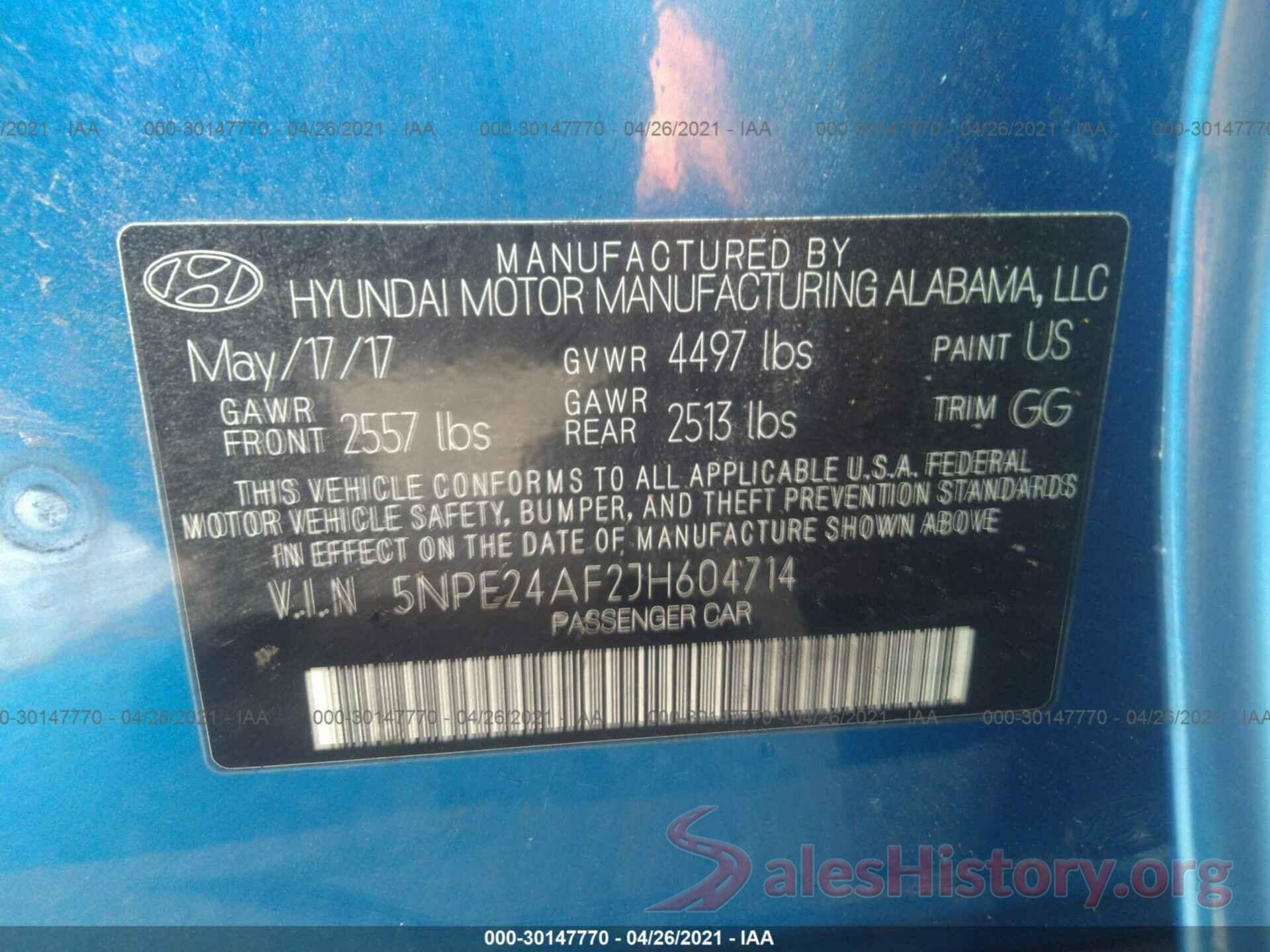 5NPE24AF2JH604714 2018 HYUNDAI SONATA