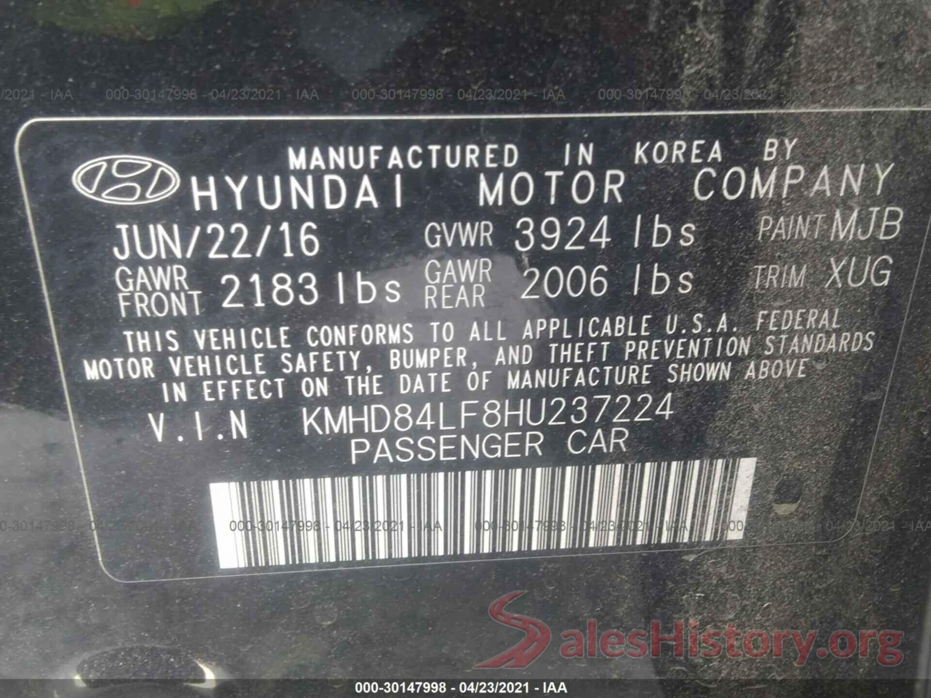 KMHD84LF8HU237224 2017 HYUNDAI ELANTRA