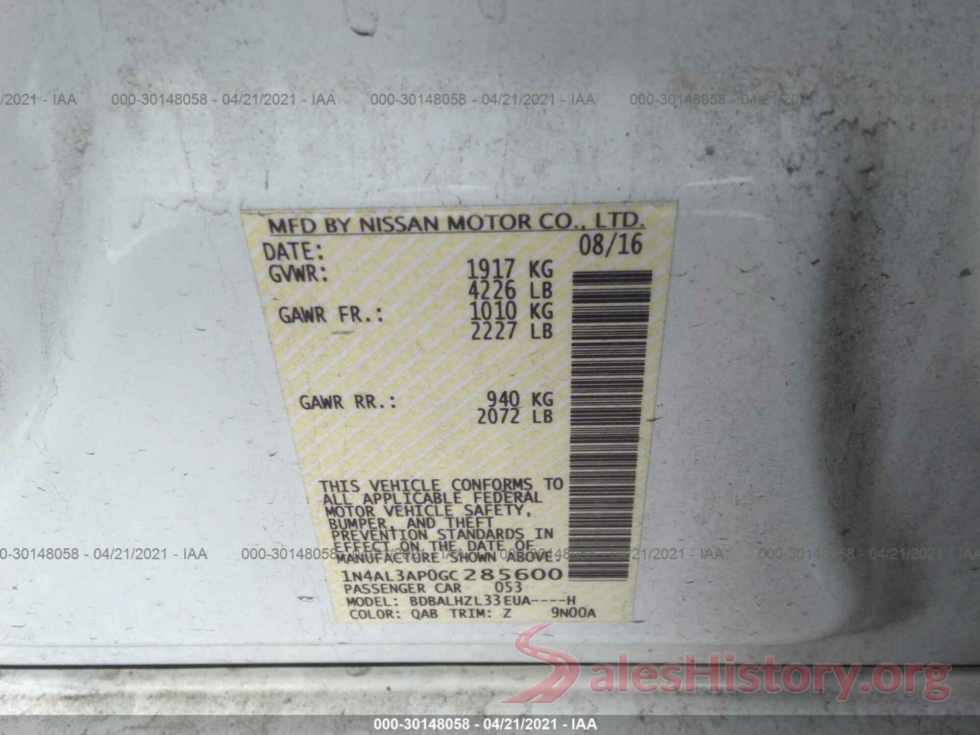 1N4AL3AP0GC285600 2016 NISSAN ALTIMA