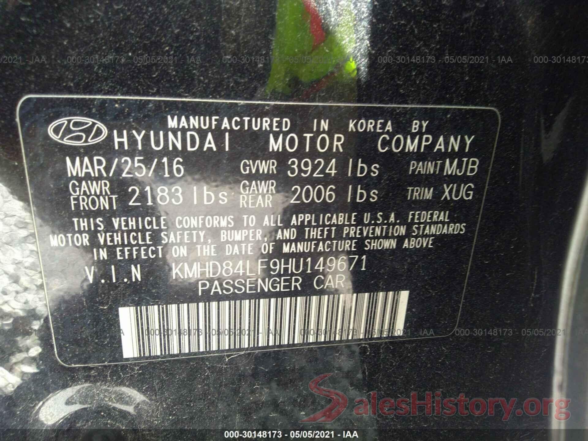 KMHD84LF9HU149671 2017 HYUNDAI ELANTRA