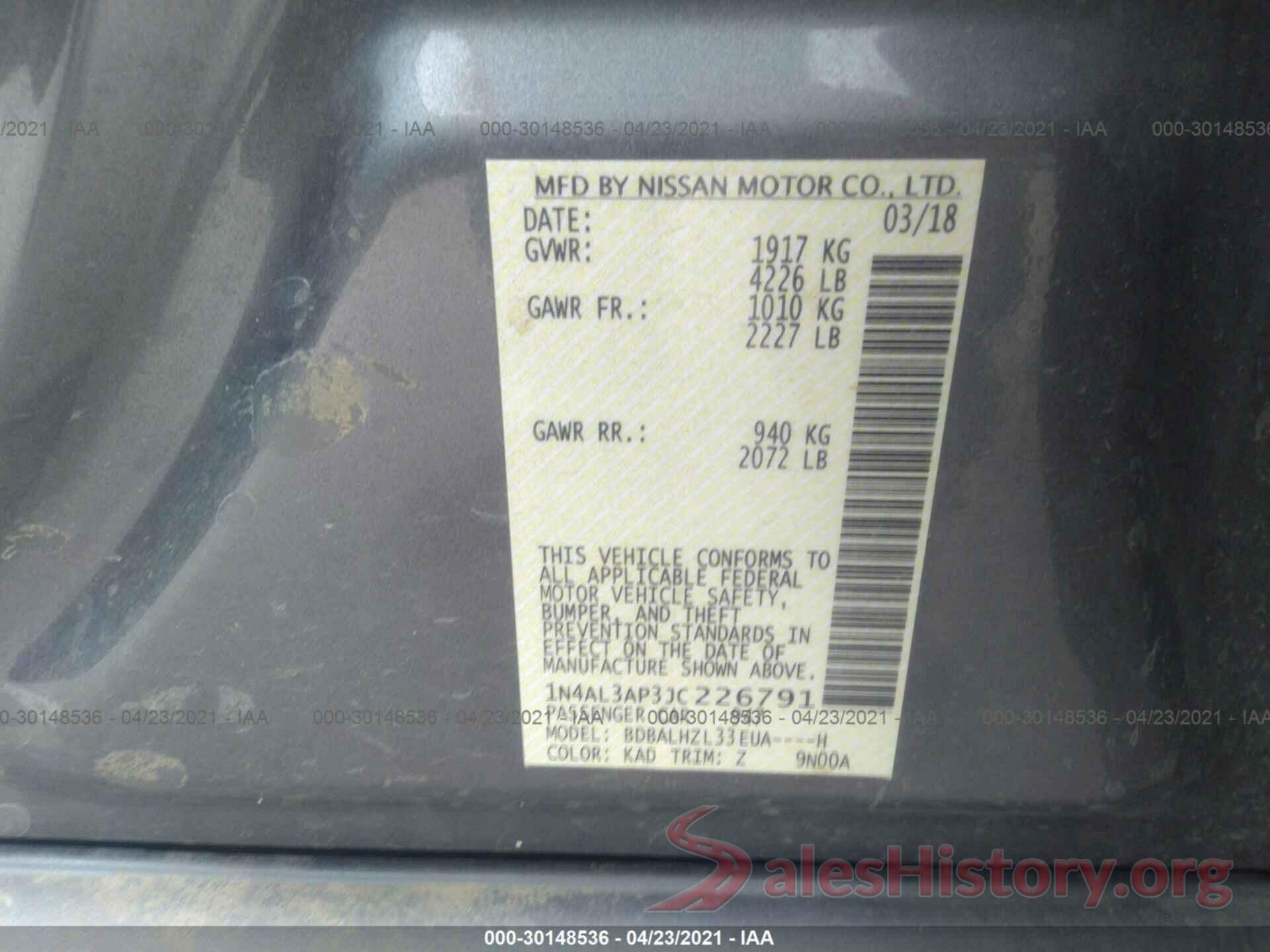 1N4AL3AP3JC226791 2018 NISSAN ALTIMA