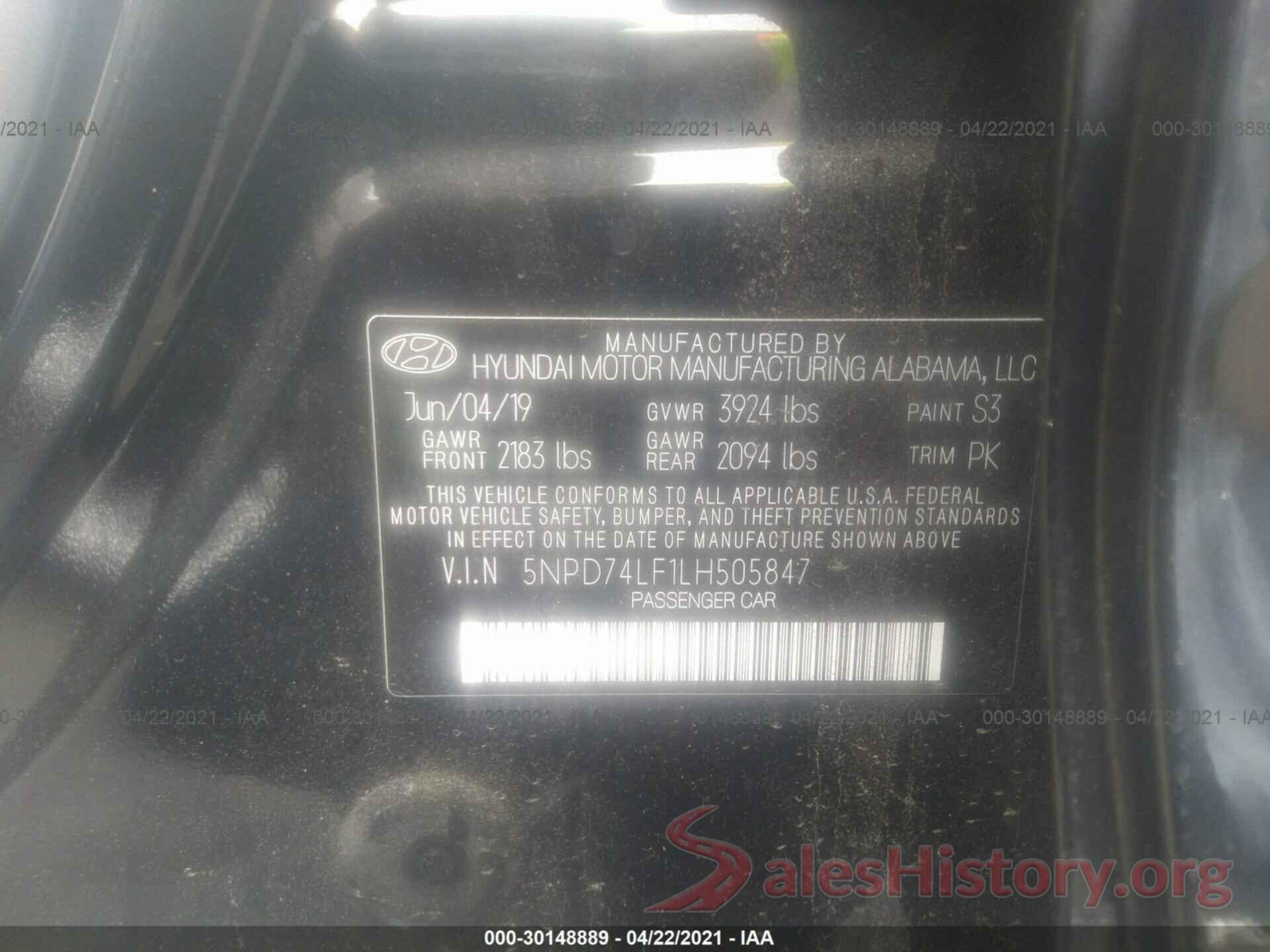 5NPD74LF1LH505847 2020 HYUNDAI ELANTRA