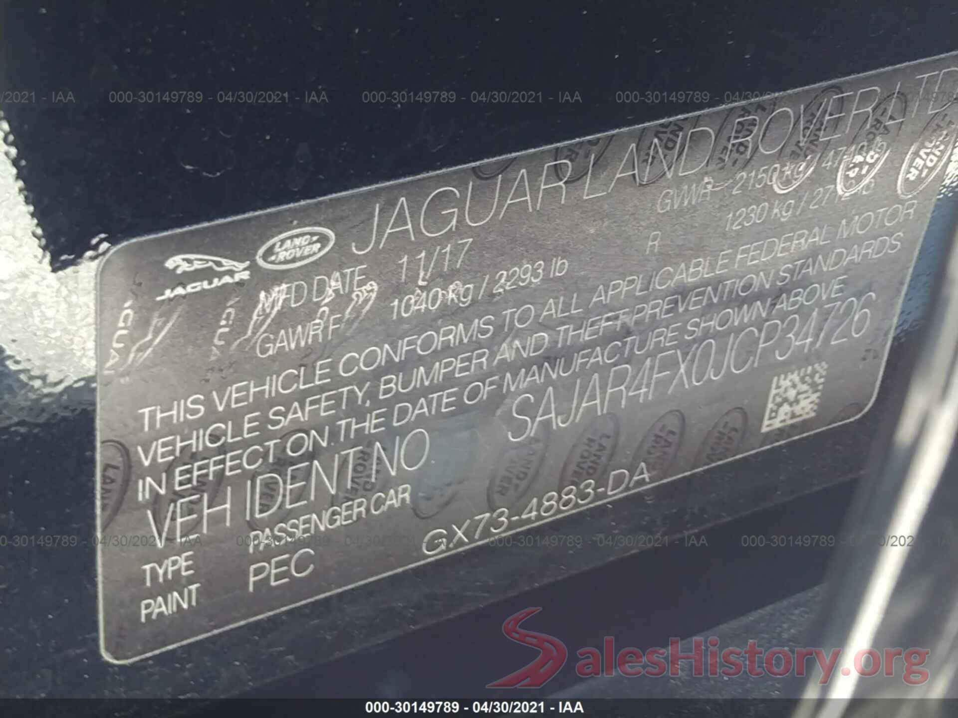 SAJAR4FX0JCP34726 2018 JAGUAR XE