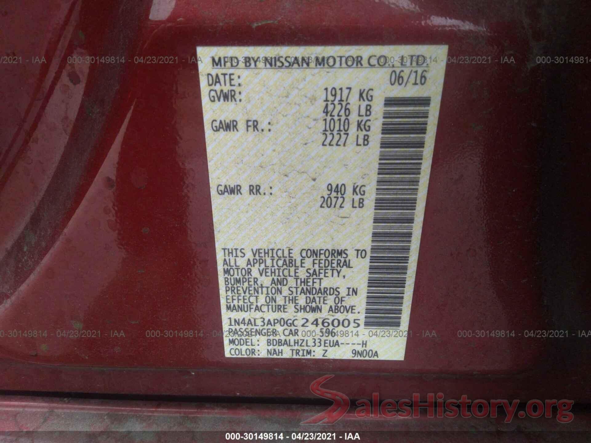 1N4AL3AP0GC246005 2016 NISSAN ALTIMA