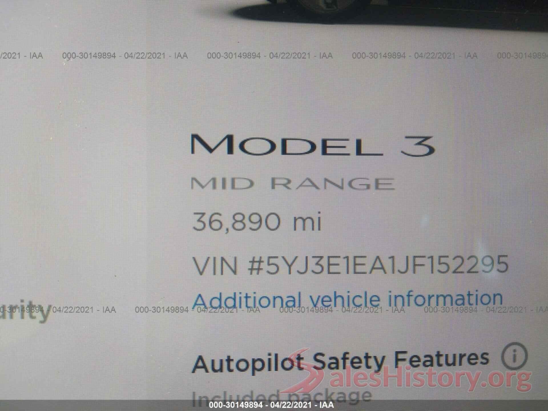 5YJ3E1EA1JF152295 2018 TESLA MODEL 3