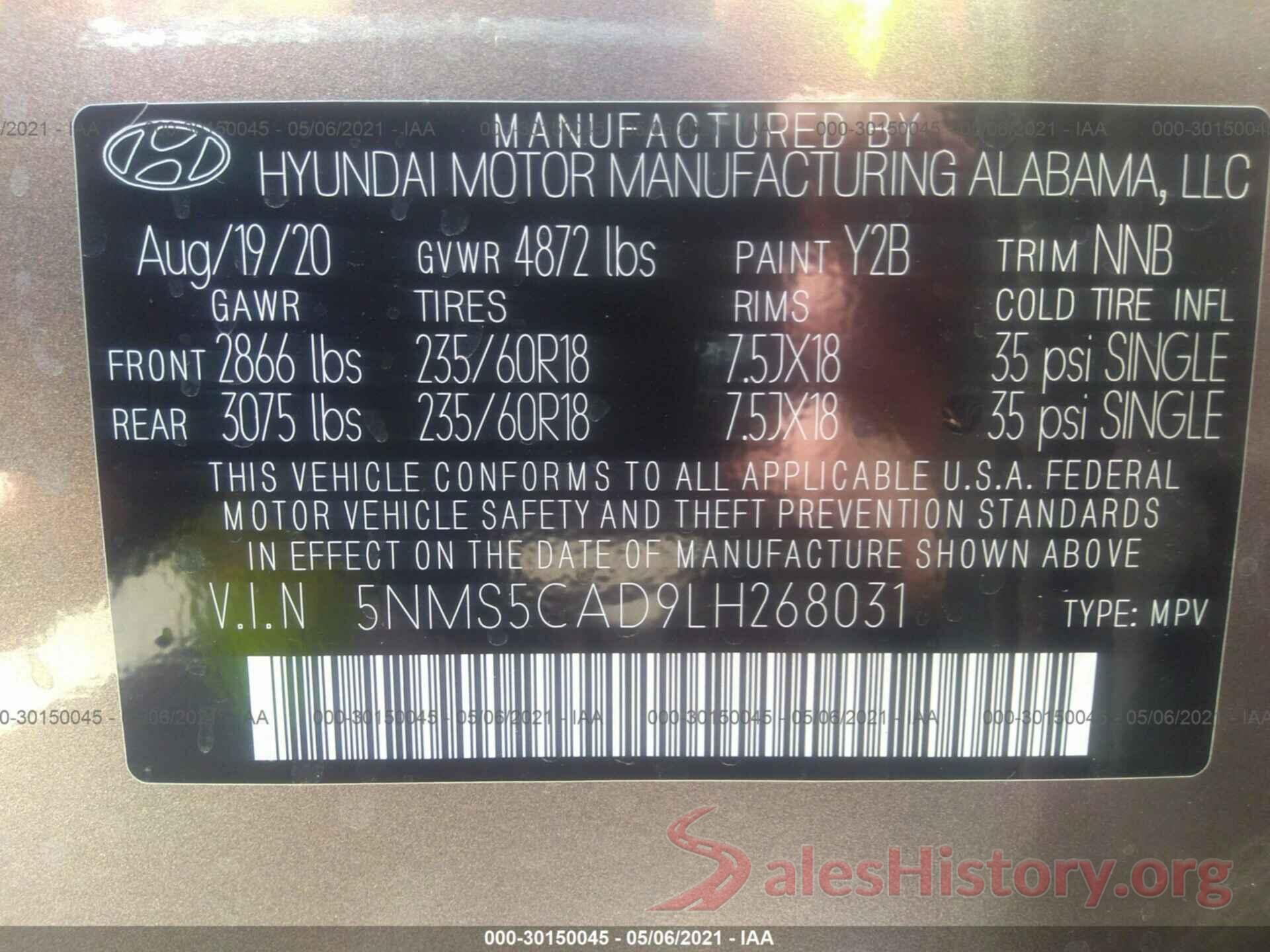 5NMS5CAD9LH268031 2020 HYUNDAI SANTA FE