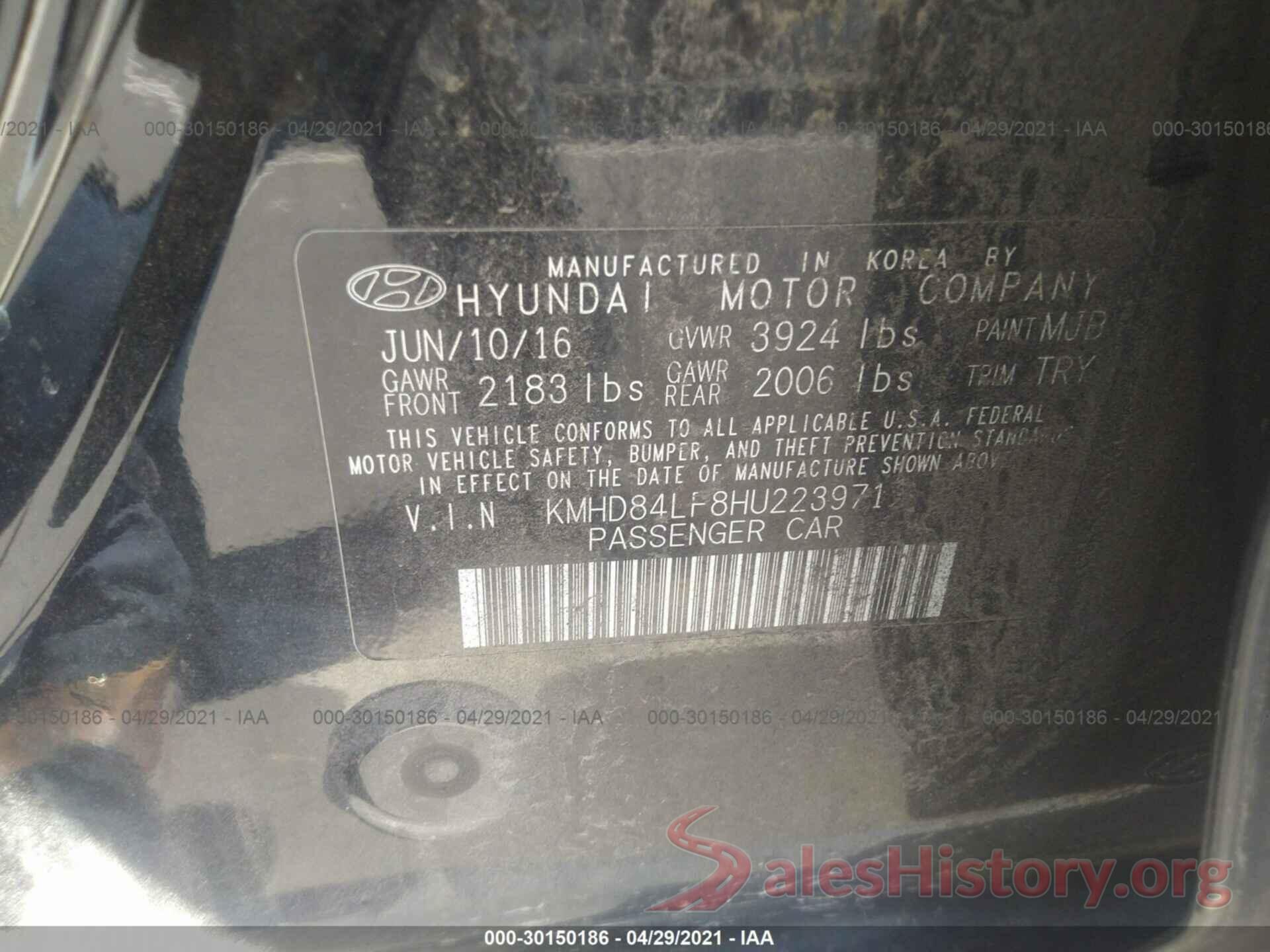 KMHD84LF8HU223971 2017 HYUNDAI ELANTRA