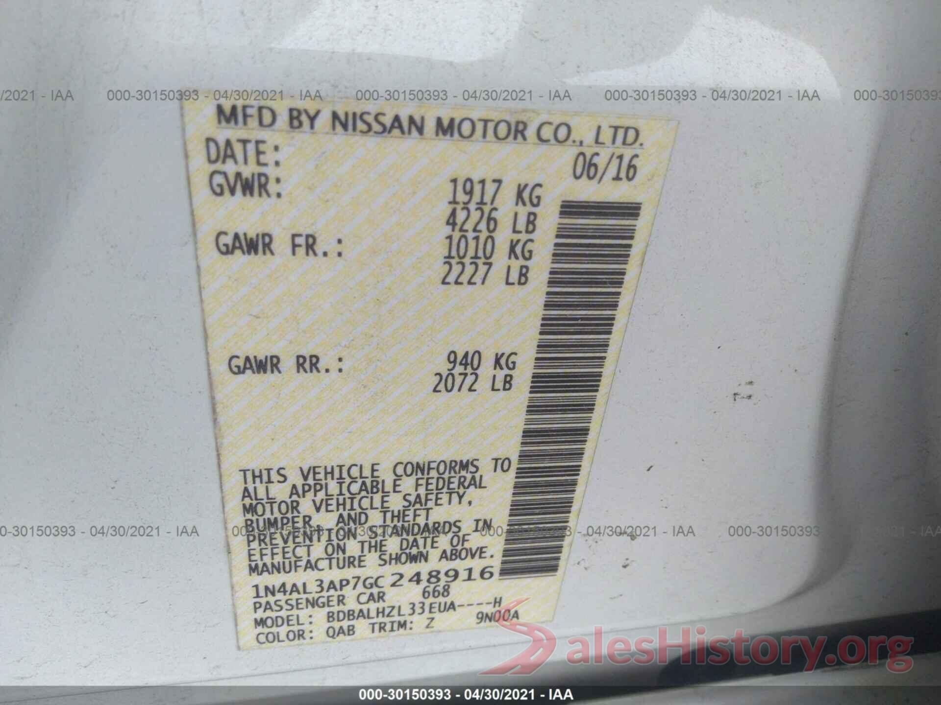 1N4AL3AP7GC248916 2016 NISSAN ALTIMA