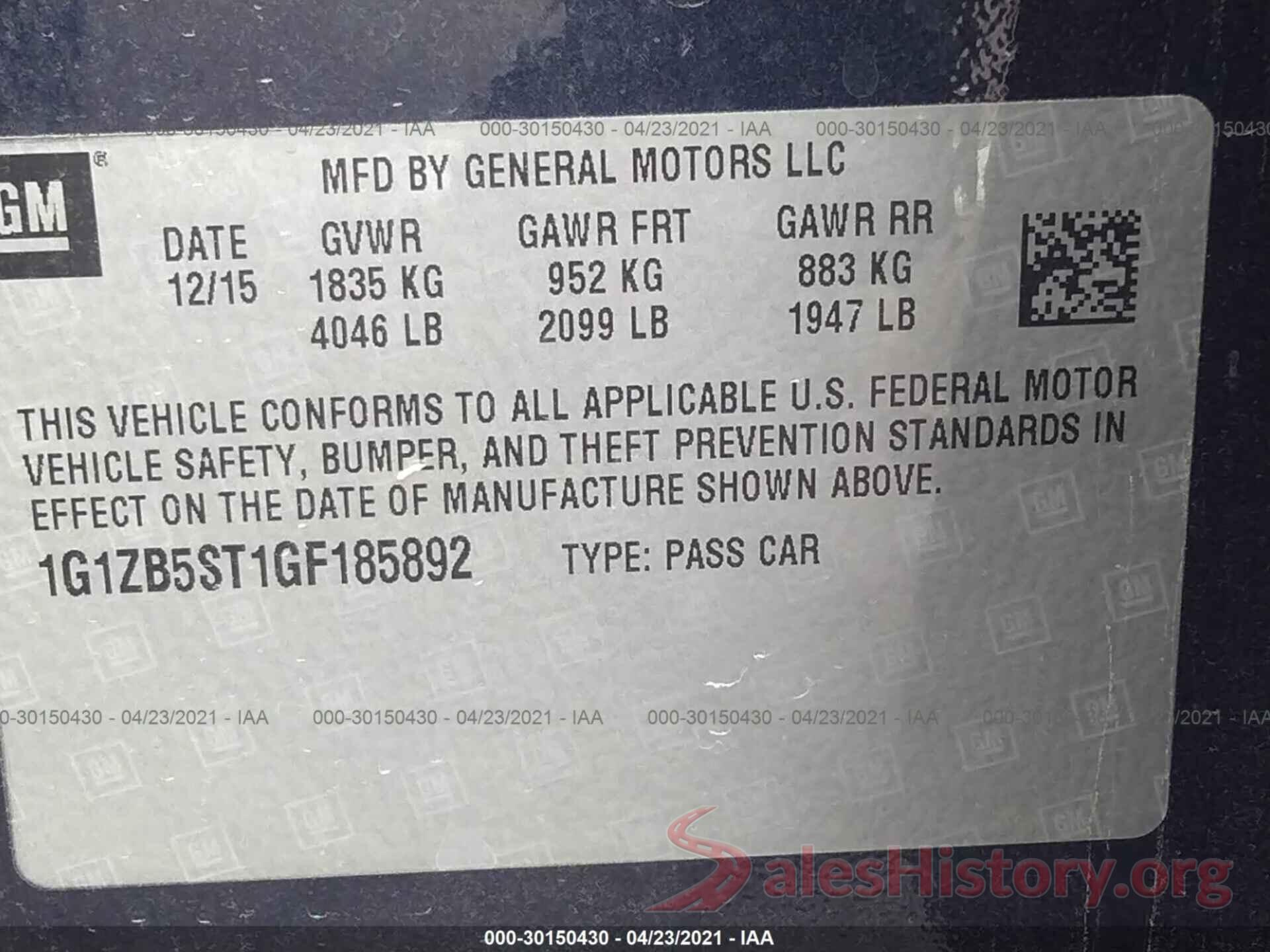 1G1ZB5ST1GF185892 2016 CHEVROLET MALIBU