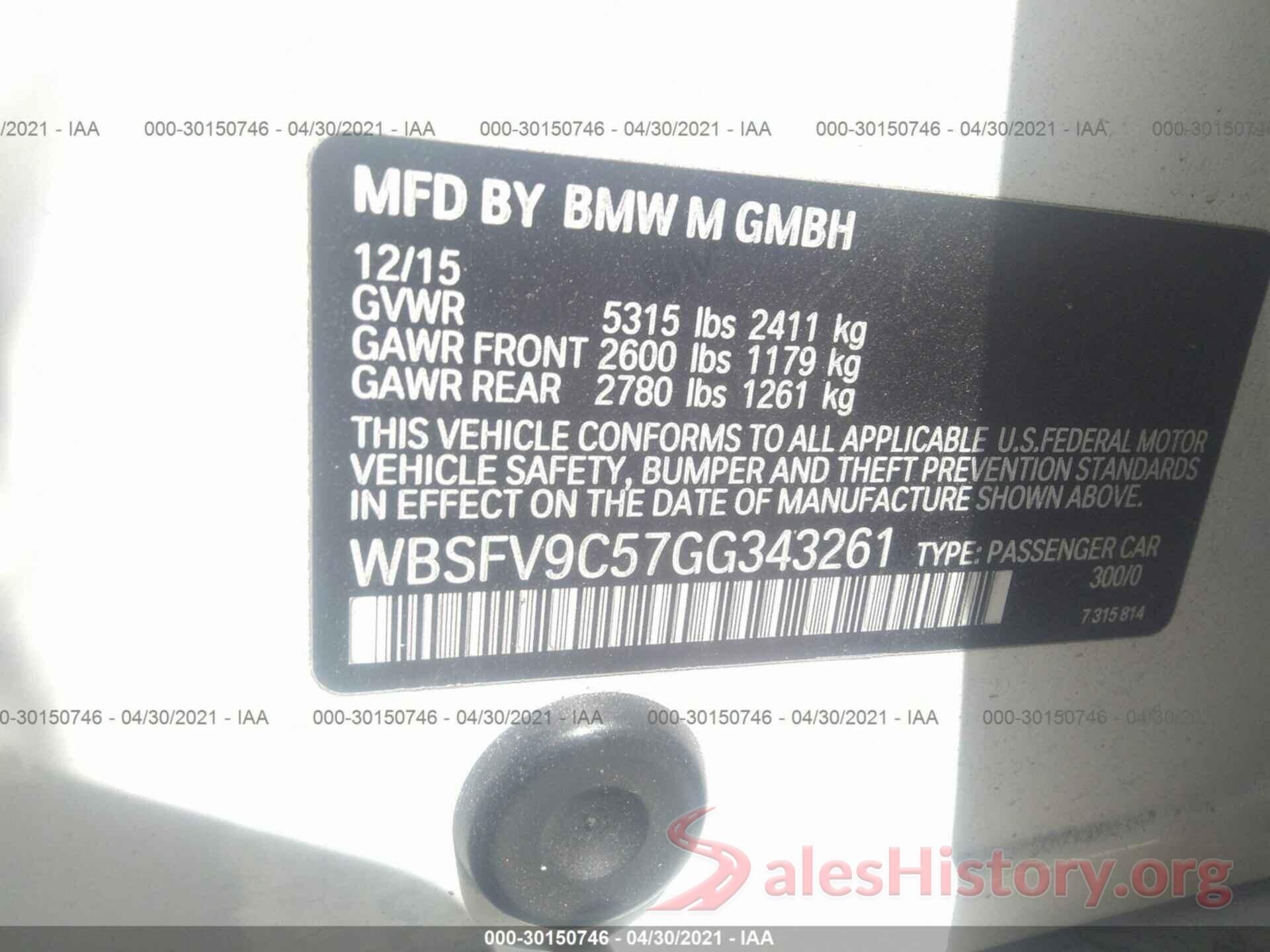 WBSFV9C57GG343261 2016 BMW M5