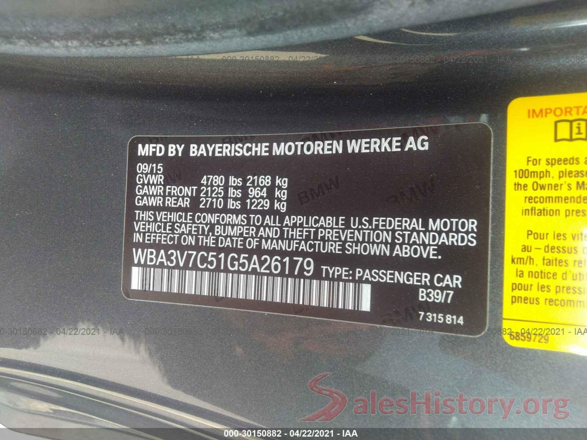 WBA3V7C51G5A26179 2016 BMW 4 SERIES