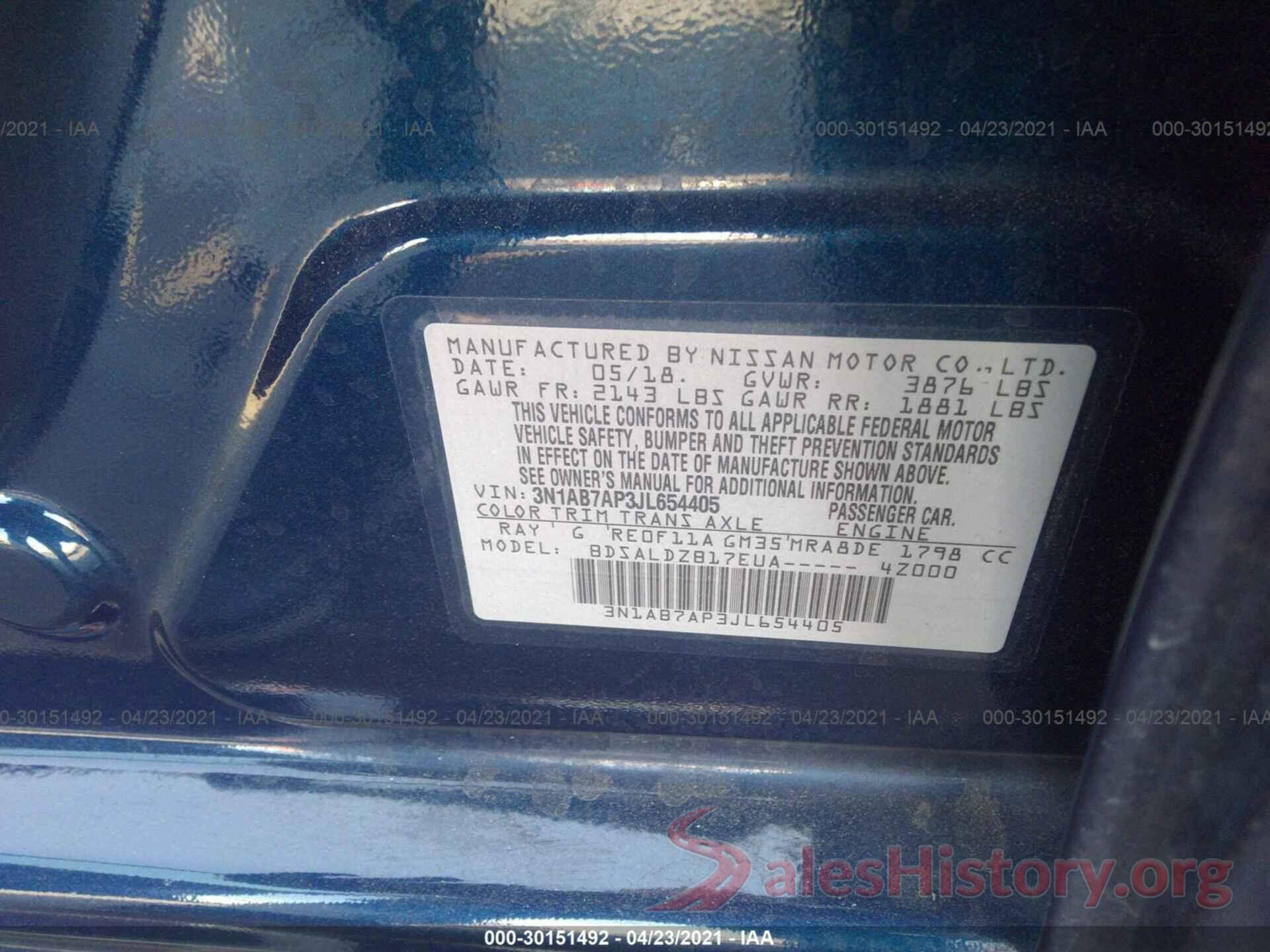 3N1AB7AP3JL654405 2018 NISSAN SENTRA