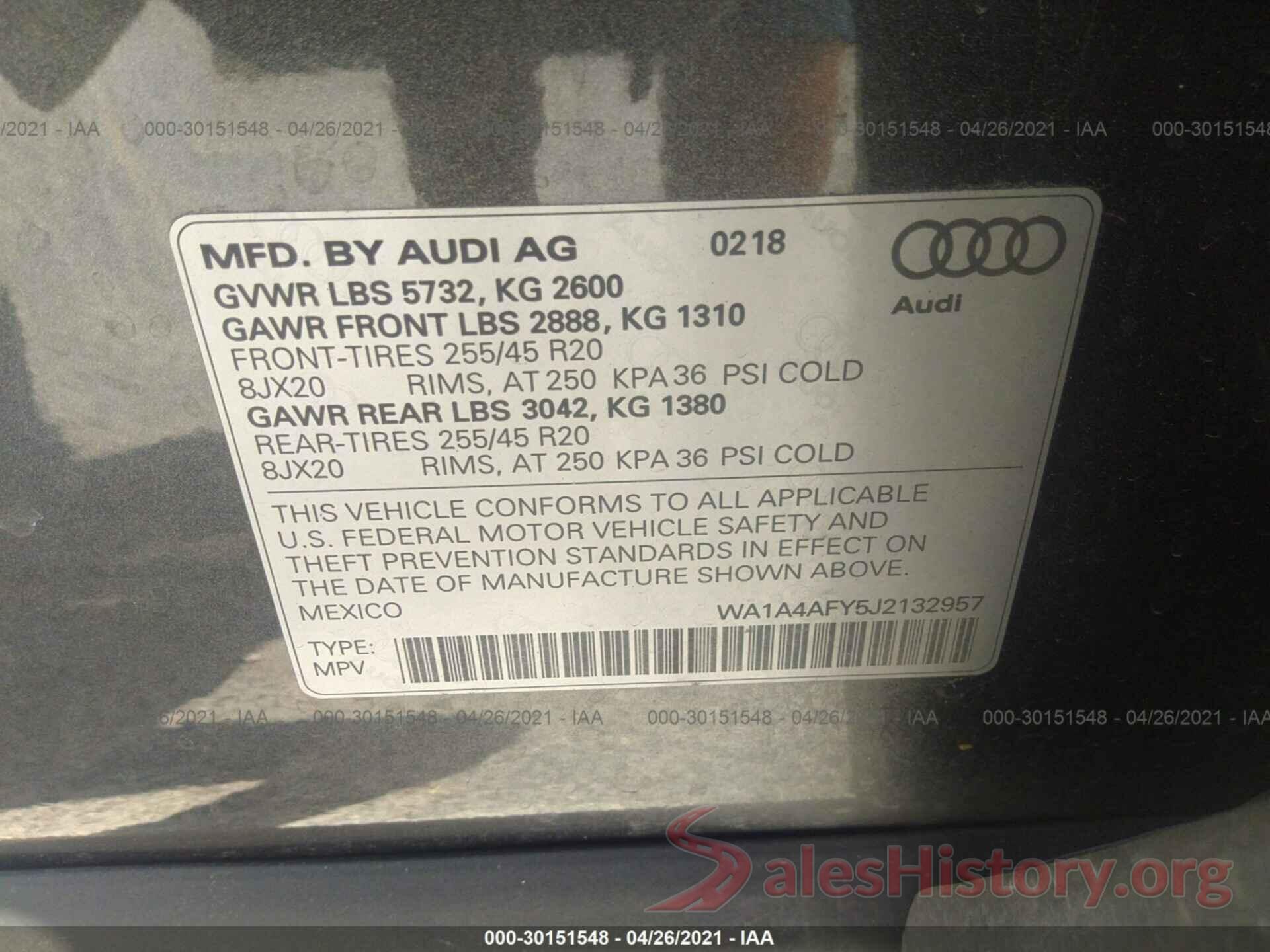 WA1A4AFY5J2132957 2018 AUDI SQ5