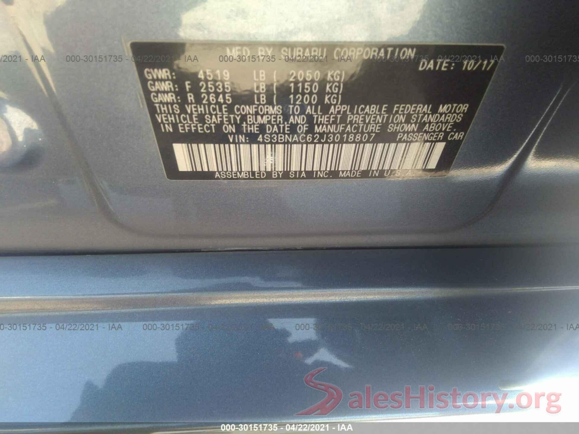 4S3BNAC62J3018807 2018 SUBARU LEGACY