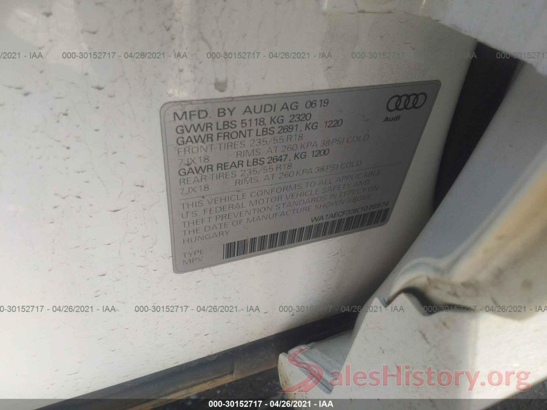 WA1AECF33K1076974 2019 AUDI Q3