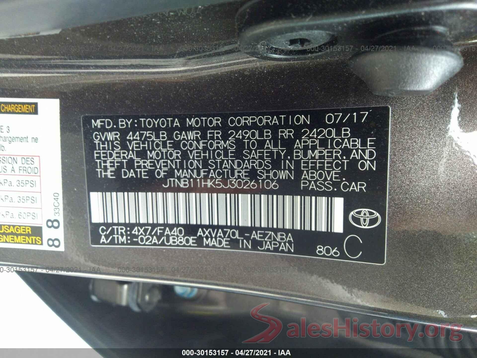 JTNB11HK5J3026106 2018 TOYOTA CAMRY