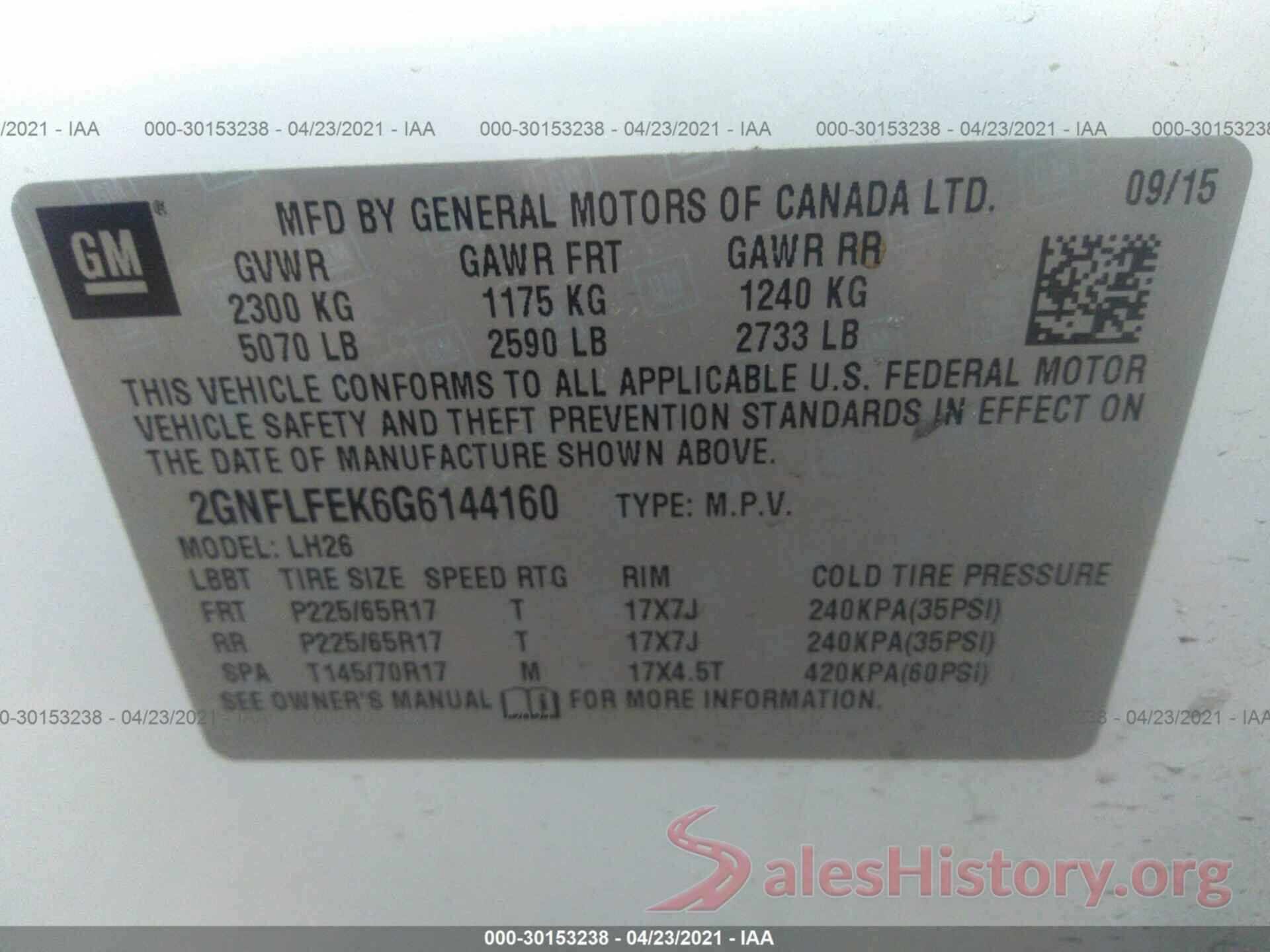 2GNFLFEK6G6144160 2016 CHEVROLET EQUINOX