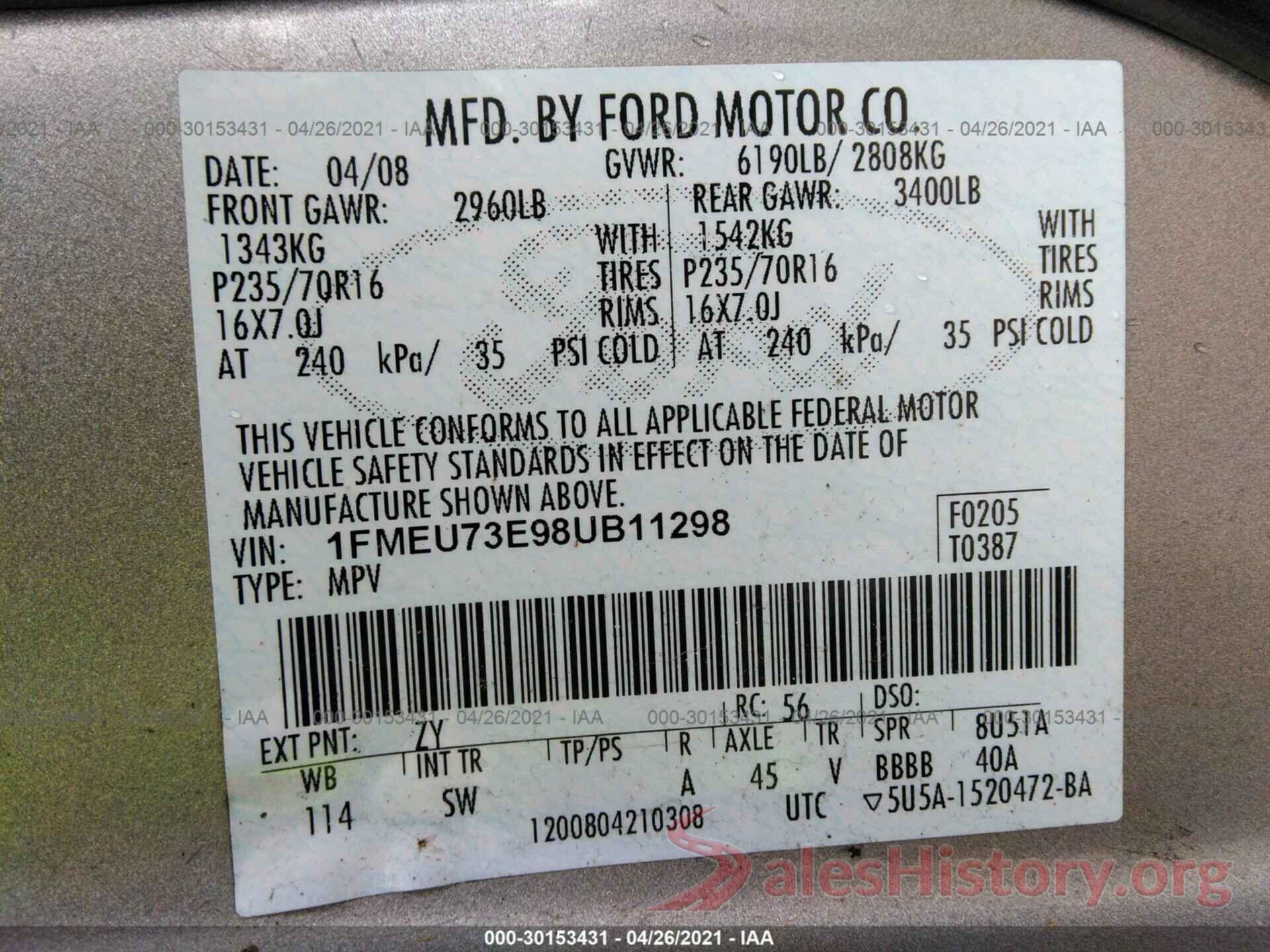 KM8R5DHE5MU192395 2008 FORD EXPLORER