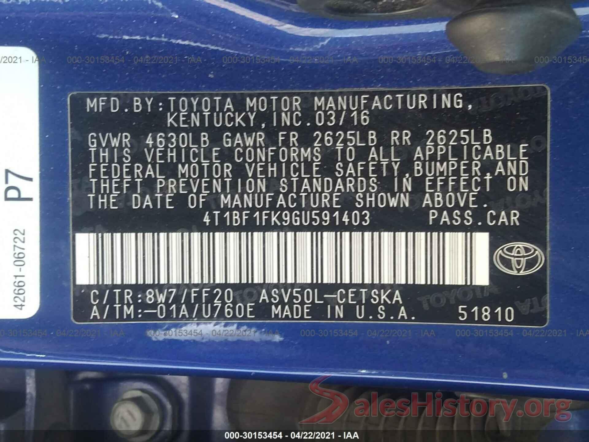 4T1BF1FK9GU591403 2016 TOYOTA CAMRY